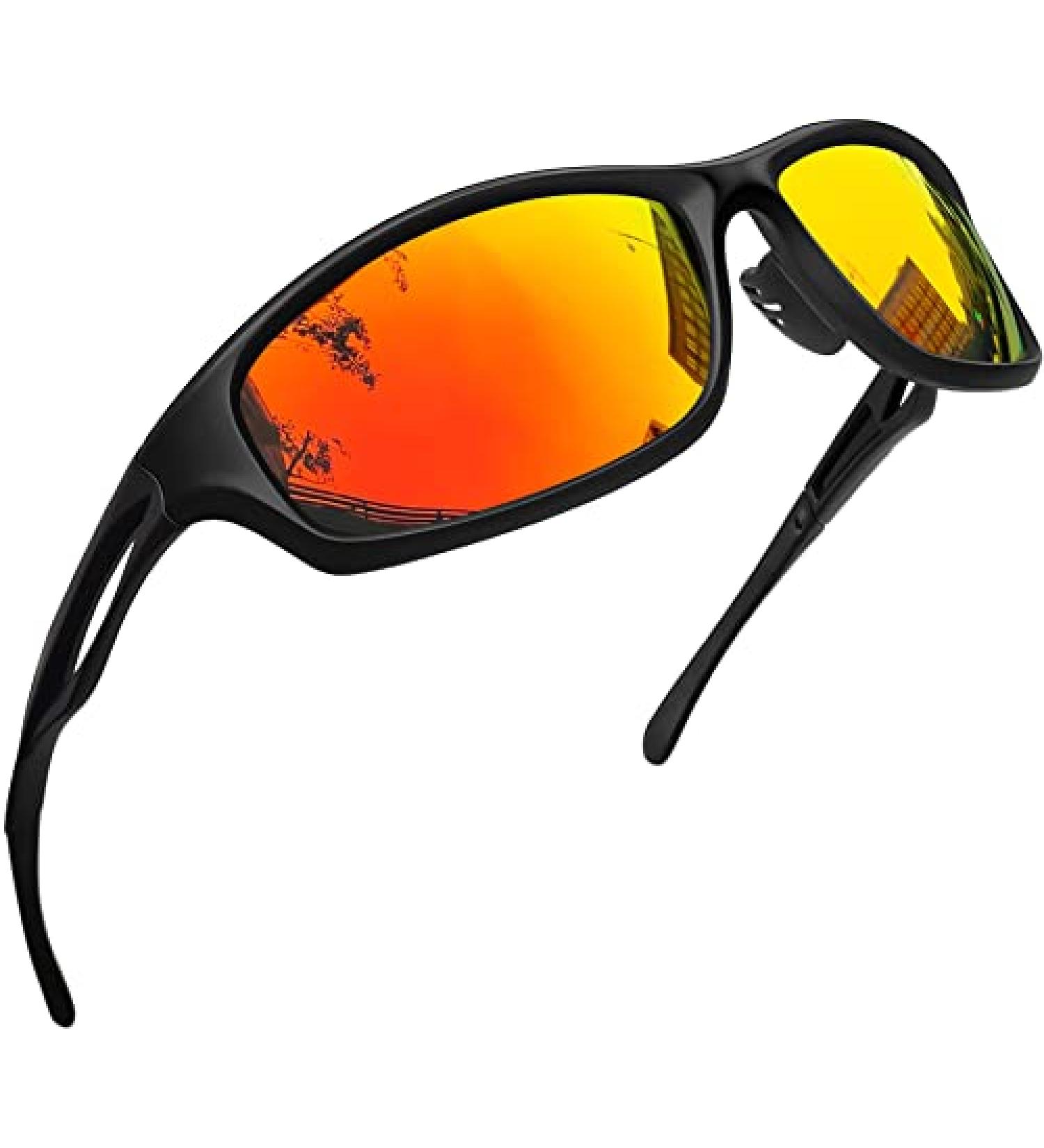 Joopin Sport Sunglasses Polarized UV Protection Wrap Around - Black Frame Red Mirrored Lens - Buy Online on SooperMarket.com