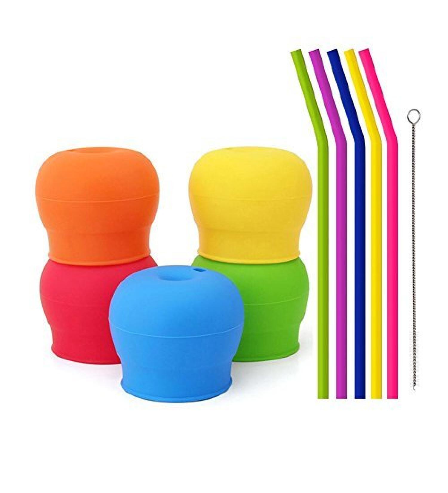 Silicone Sippy Straw Cup Lids for Toddlers - Pack of 5 with Drinking Straws - Reusable & Spill-proof - Fits Tumblers, Yeti, Mason Jars - Multicolor 5 Count - Buy Online on SooperMarket.com