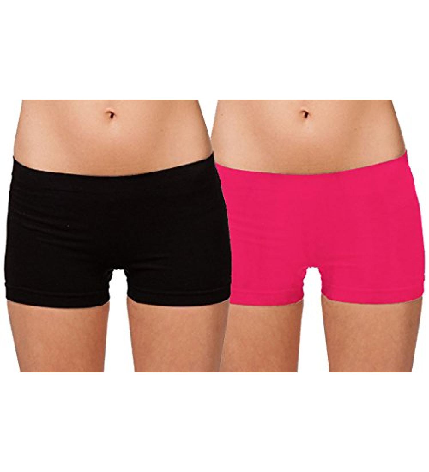 Women's Short Length Seamless Boy Shorts Slipshort Dance Short One Size One Size 2 Pack: Black & Fuchsia
