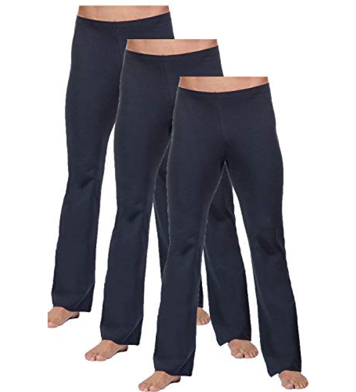 FitwearUSA Men's Basic Dance Pant with Elastic Waist - Ballroom Jazz Tango Latin Large 3 Pack Black