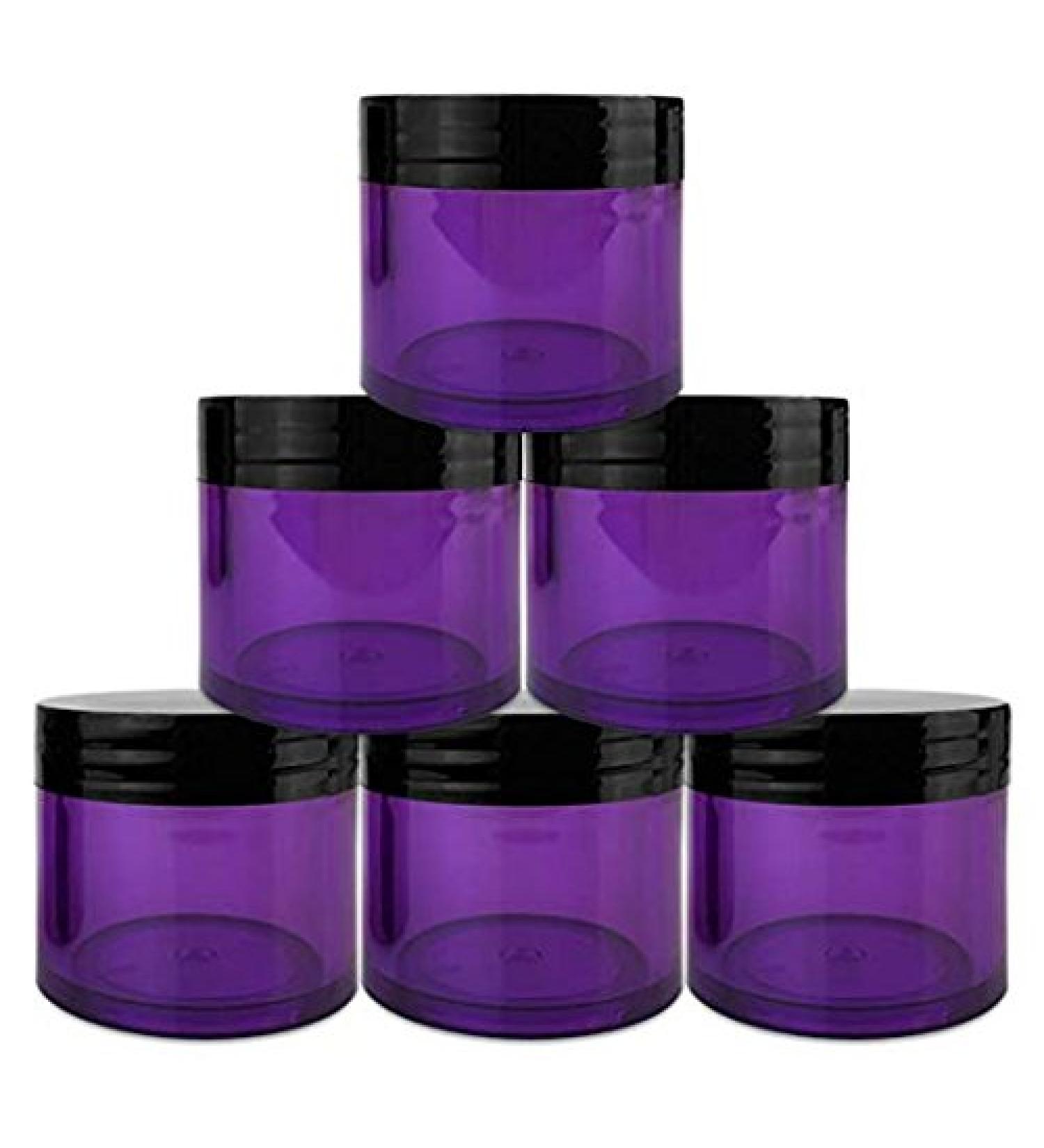 Buy Beauticom 6 Pieces Acrylic Round Clear Jars - Perfect for Creams Lotions Makeup Cosmetics & More - Purple Base with Black Lids - International Shipping Available - Buy Online on SooperMarket.com