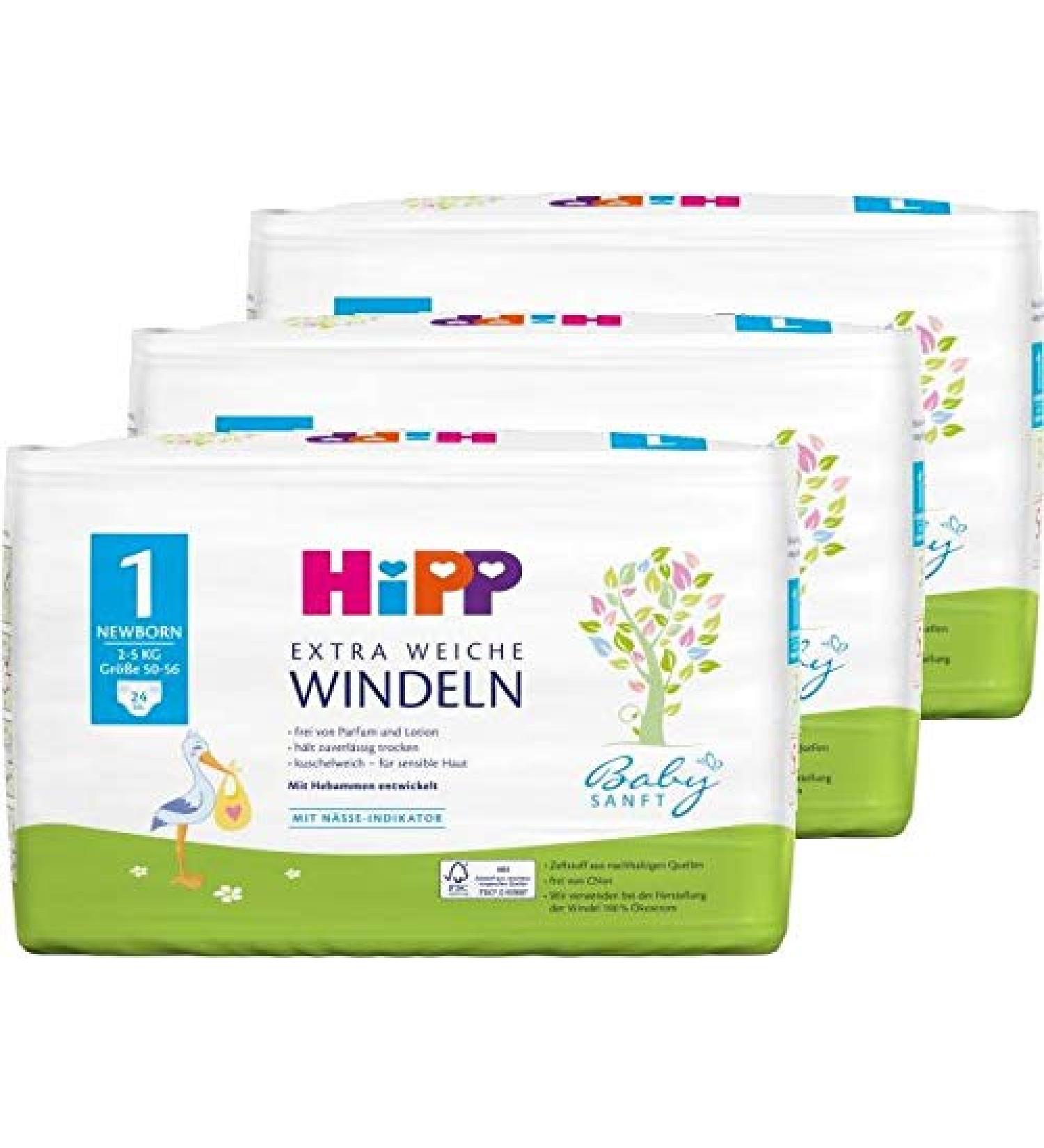 Hipp Babysanft Newborn Diapers Size 1 - Pack of 3 (72 Pieces) | Best for Sensitive Skin - International Shipping Available - Buy Online on SooperMarket.com
