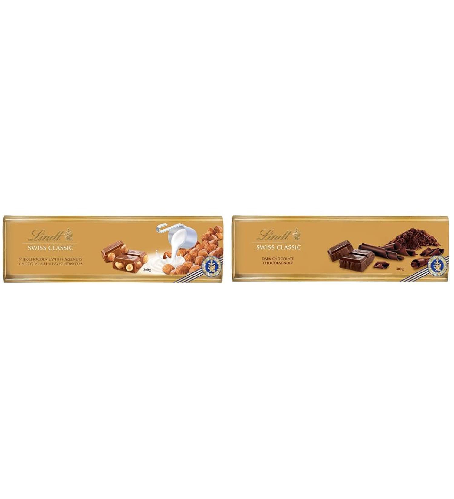 Lindt Swiss Classic Milk Chocolate With Whole Roasted Hazelnuts - 300g & SWISS CLASSIC Gold Surfin Dark Chocolate Bar 300 Gram Chocolate Bar - Buy Online on SooperMarket.com