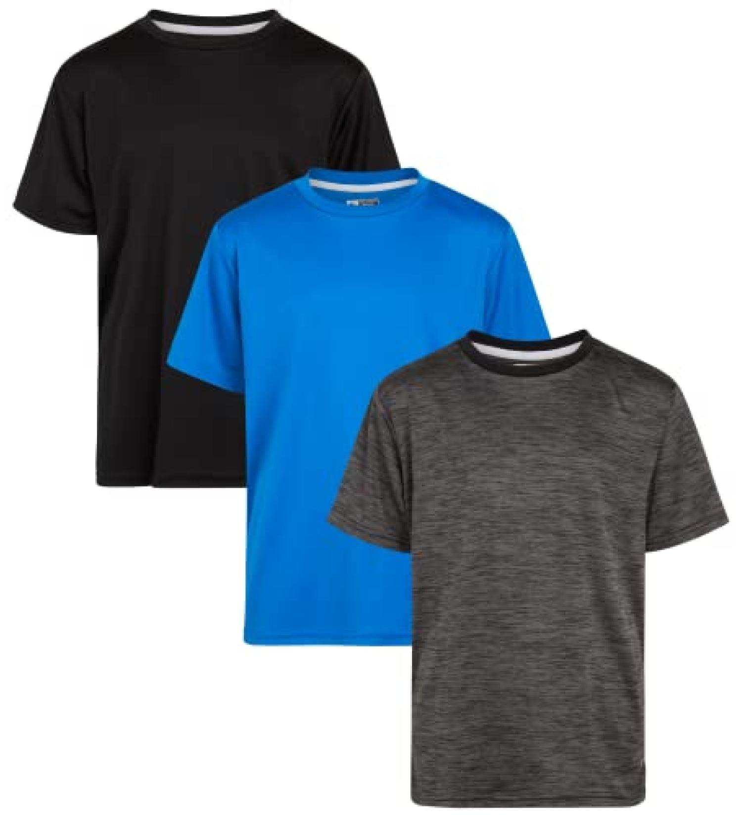 RBX Boys 3 Pack Athletic T-Shirt Set, Dry-Fit Sports Tee (Sizes 8-20), Castle Rock/Black/Direct Blue - Size 14-16 - Buy Online on SooperMarket.com