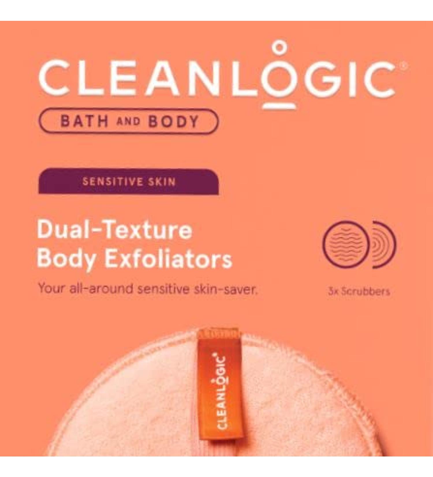 Cleanlogic Bath & Body exfoliating Dual-Texture Round Body Exfoliators for Sensitive Skin Smooth and Hydrates Scrubs Away Dirt Oils & Dead Skin Vegan-Friendly-Pack of 3