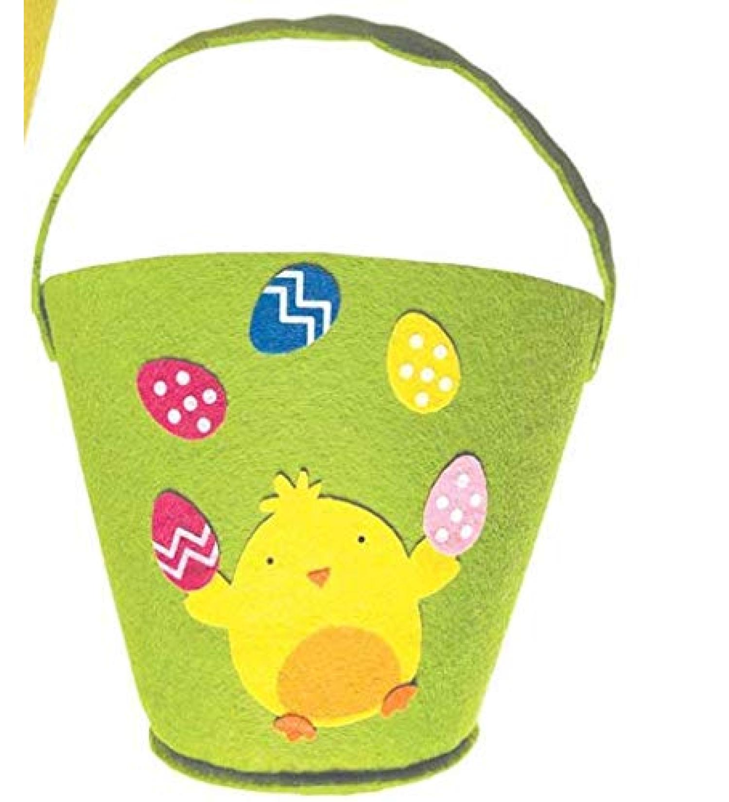 PaulStore Chick And Rabbit Treat Easter Large Bucket Felt Treat Basket handle Egg Hunt soft Party (Chicks)