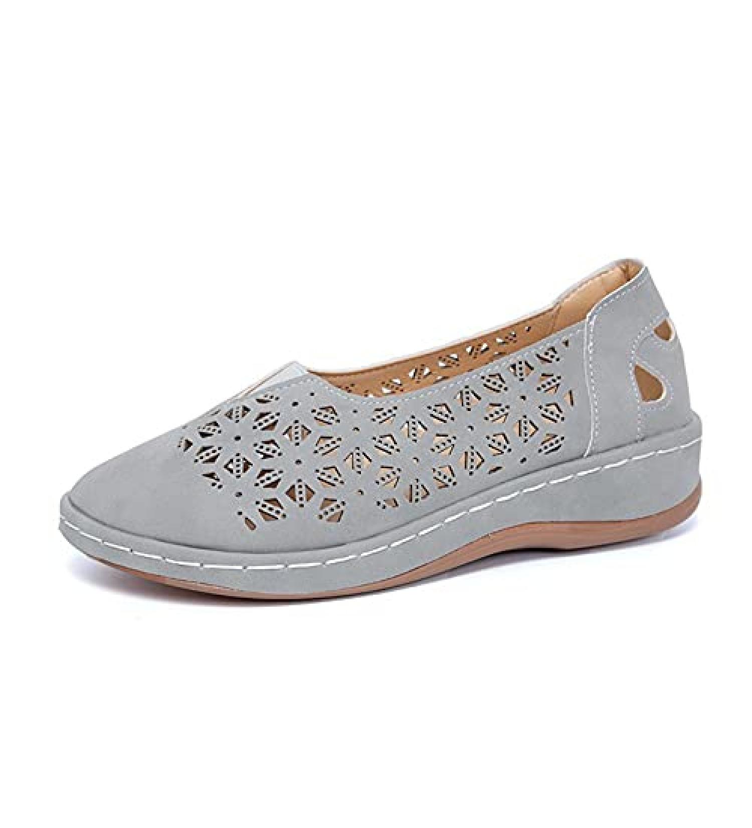 Kinrui Women's Hollow Out Loafers - Casual Slip On Shoes with Arch Support, Comfortable Closed Toe Flats, Size 8.5, Grey - Buy Online on SooperMarket.com