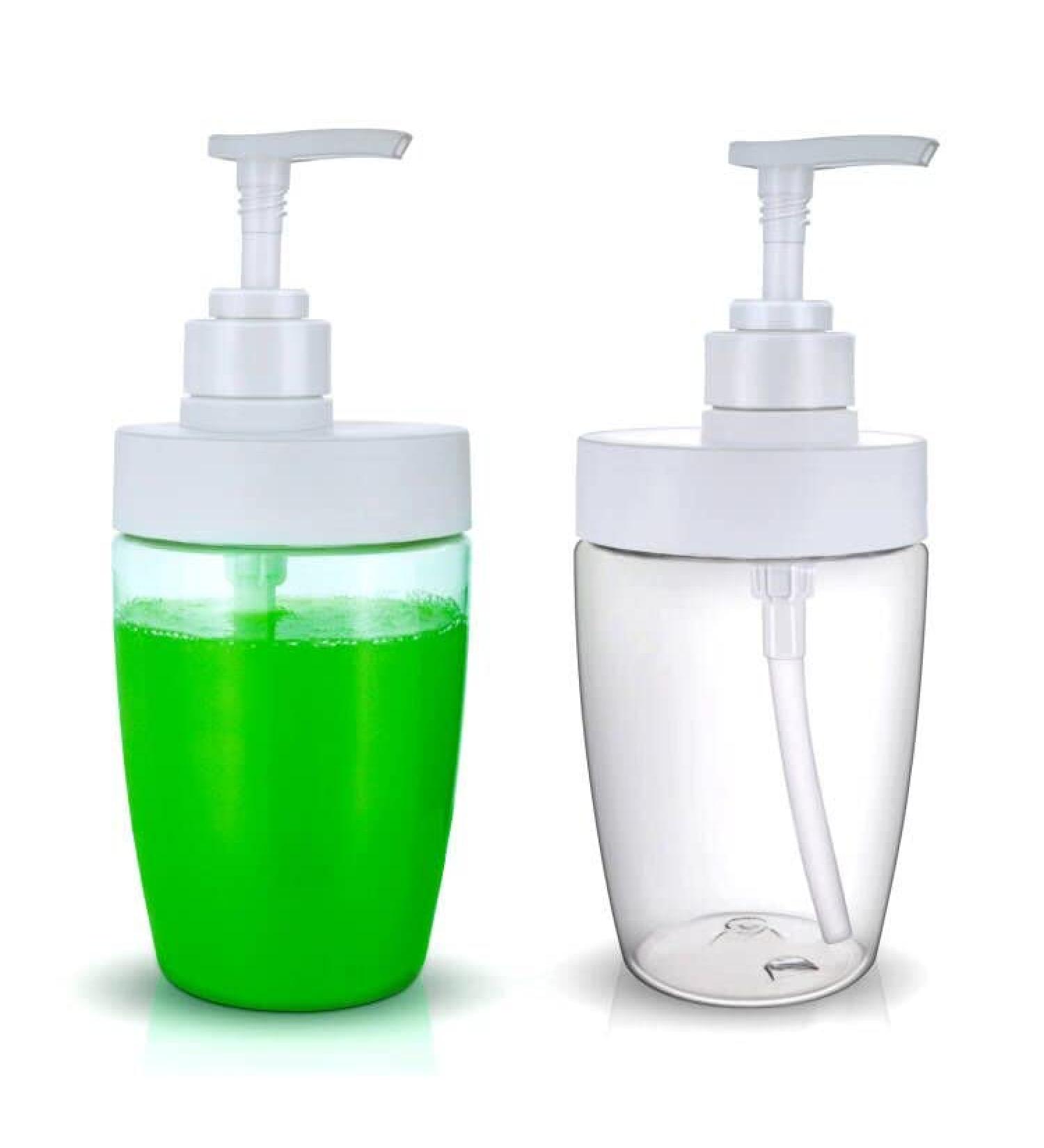 16oz Empty Pump Bottles 2 Pack - Refillable Plastic Soap Dispenser for Shampoo, Lotion, Body Wash - Includes Labels - Cleaning Solutions - Buy Online on SooperMarket.com