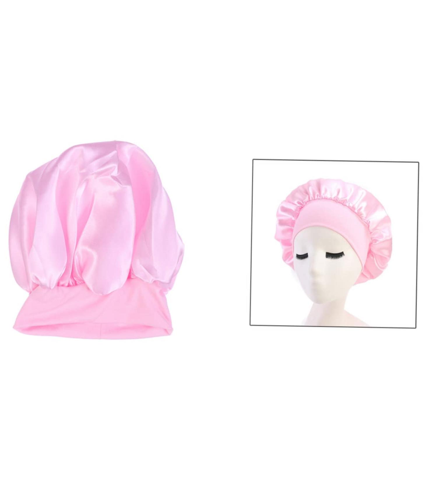 Silky Satin Sleep Cap for Curly Hair | Wide Side Bonnet Shower Cap | Pink | 1pc - Buy Online on SooperMarket.com