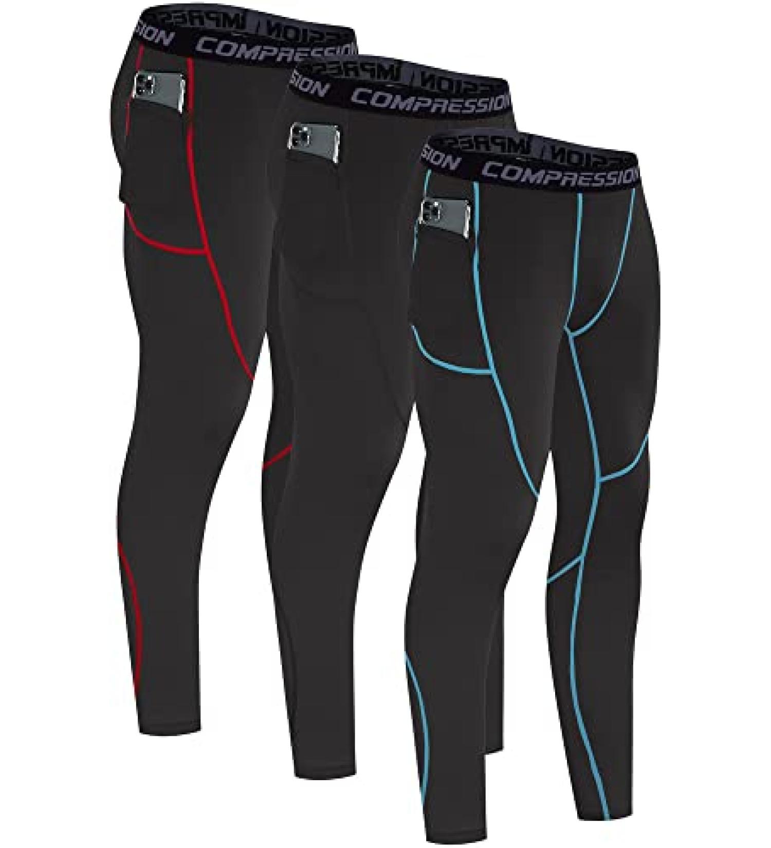 Milin Naco Men's Compression Pants 3-Pack - Black Athletic Sports Leggings - Buy Online on SooperMarket.com