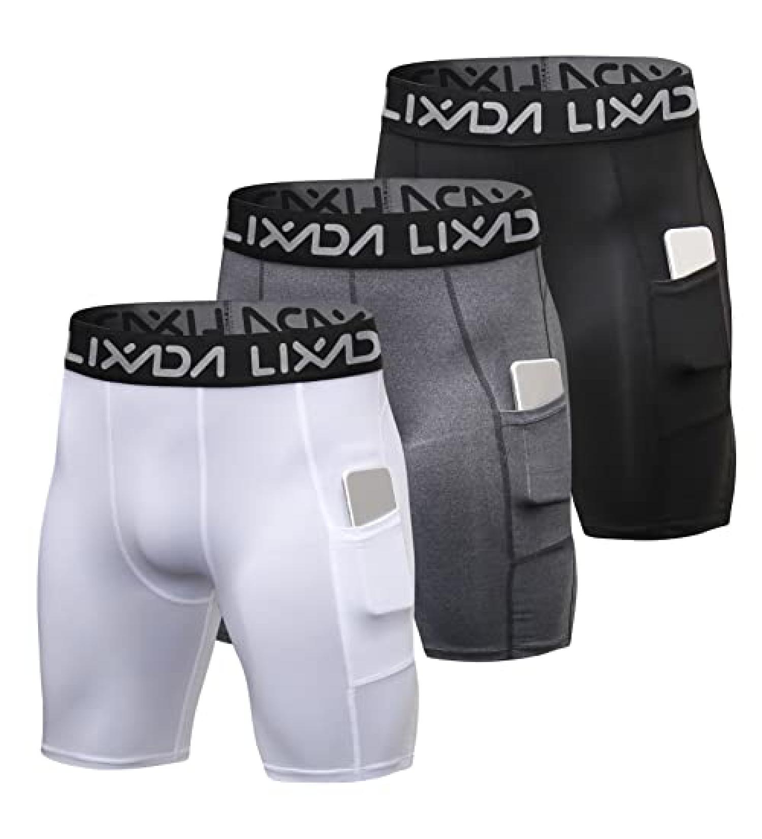 Lixada Men's Elastic Performance Sports Baselayer Shorts - Cool Dry Tights for Active Workouts | Large, A-Black/Grey/White - Buy Online on SooperMarket.com