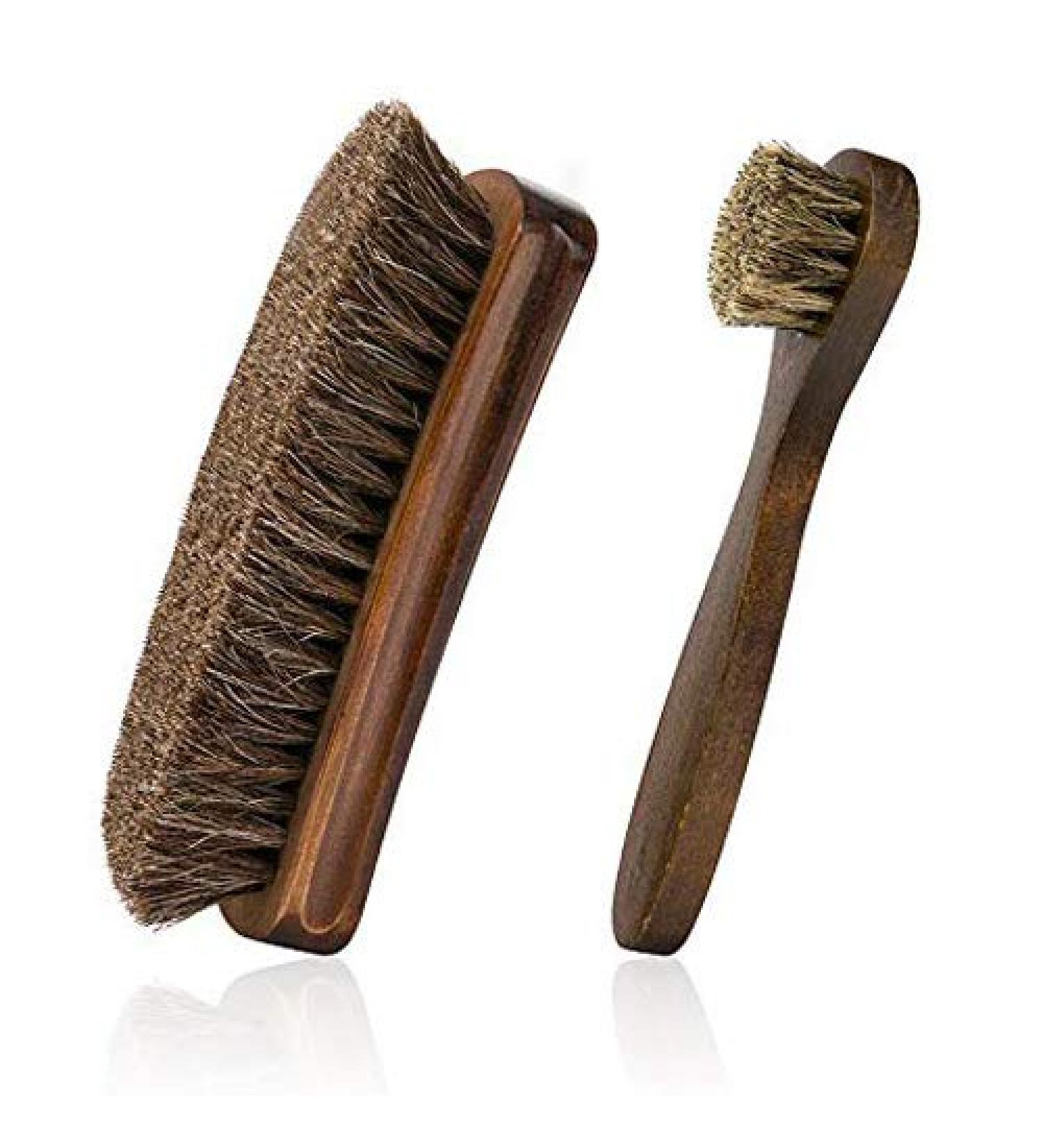Set of 2 Wooden Shoe Brushes with Horse Hair Bristles - Shoe Shine, Clean, Buff, and Polish Shoes, Sofas, Bags, and Furniture - Buy Online on SooperMarket.com