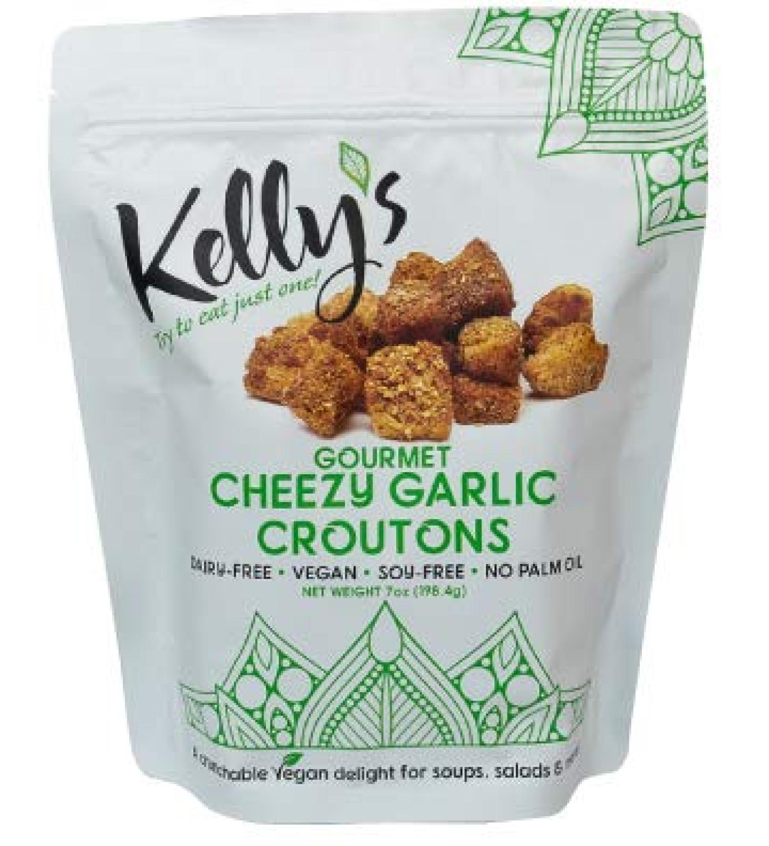 Kelly's Gourmet Cheezy Garlic Croutons - Dairy Free, Soy Free, Palm Oil Free, Plant Based & Vegan - Buy Online on SooperMarket.com