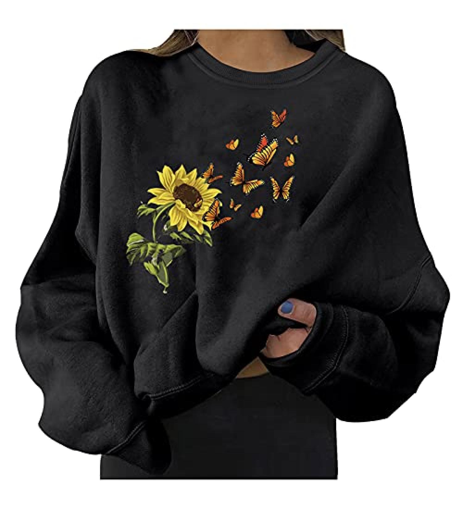 IFOTIME Women's Butterfly Print Sweatshirt - Casual Oversize Graphic Pullover - Buy Online on SooperMarket.com