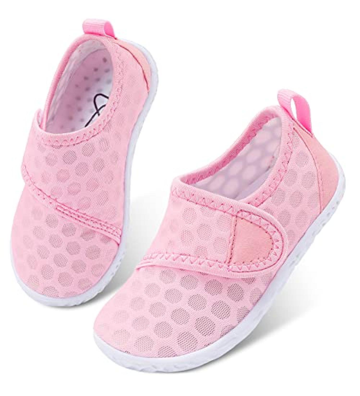 LeIsfIt Toddler Water Shoes - Quick-Dry Aqua Socks for Boys and Girls | Lightweight Non-Slip Swim Shoes for Kids | Breathable Beach Shoes - Size 7 Toddler (Pink) - Buy Online on SooperMarket.com
