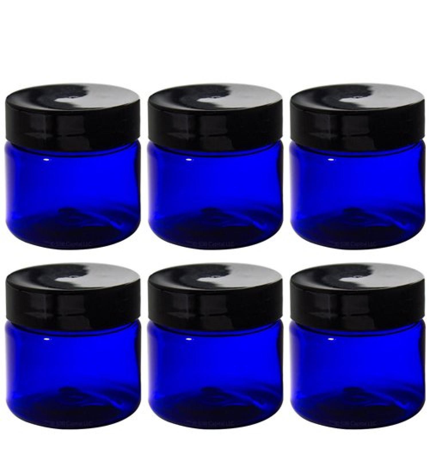 1 oz Cobalt Blue PET Plastic Jars with Black Lids (6 Pack) + Travel Bag - Durable Stylish & Ideal for International Shipping - Buy Online on SooperMarket.com