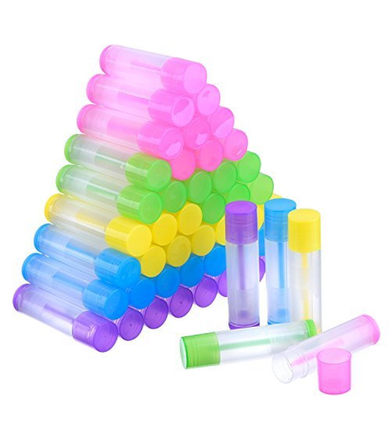 50-Pack Lip Balm Empty Clear Tubes with Twist Cap, 3/16 Oz (5.5 ml) - Multicolor - Buy Online on SooperMarket.com