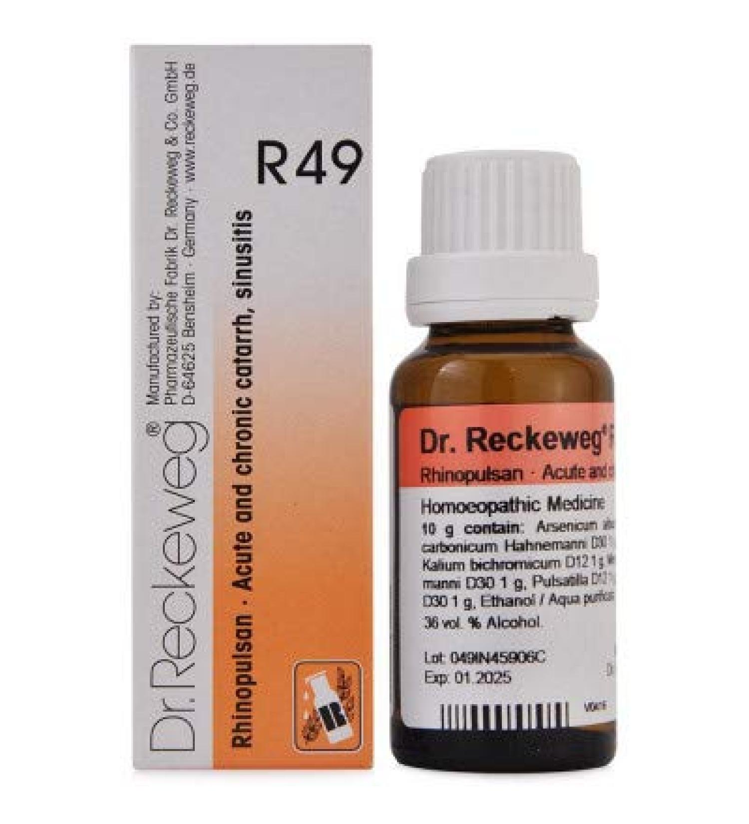 Dr. Reckeweg R49 (Rhinopulsan) (22ml) Reduces Congestion Difficult Breathing Sneezing Polyps in Nose Free ujala Eye Drops