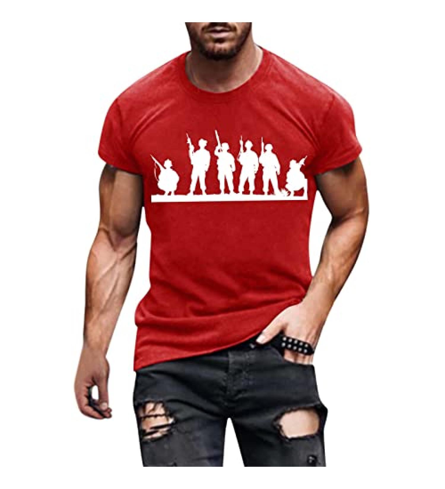 HDDK 4th of July Soldier Short Sleeve T-shirt | Independence Day Patriotic Tee - Red X-Large - Buy Online on SooperMarket.com