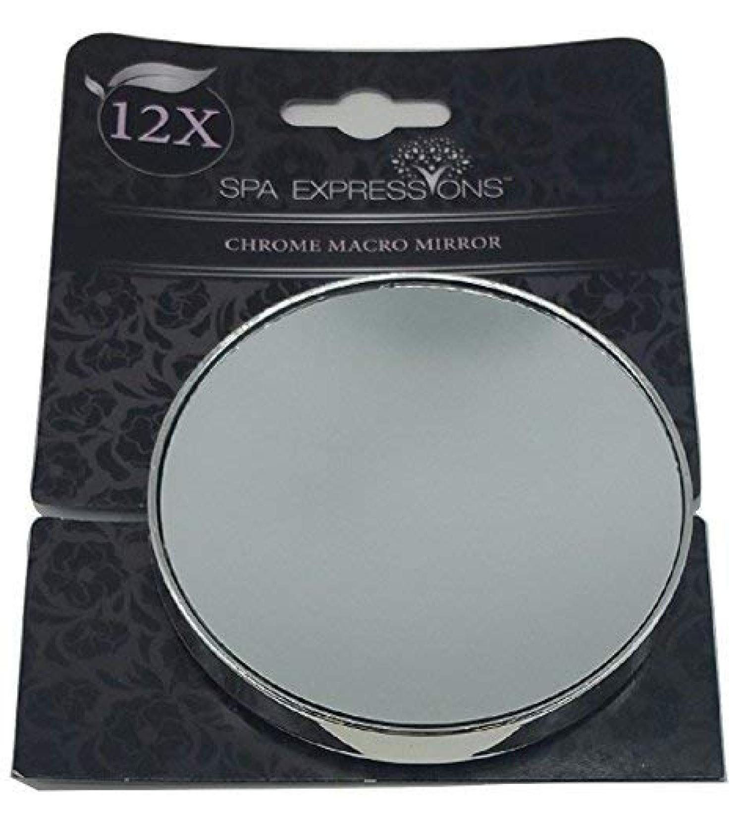 12 X Chrome Magnifying Macro Mirror by Spa Expressions 3 1/2 wide with Suction Cups