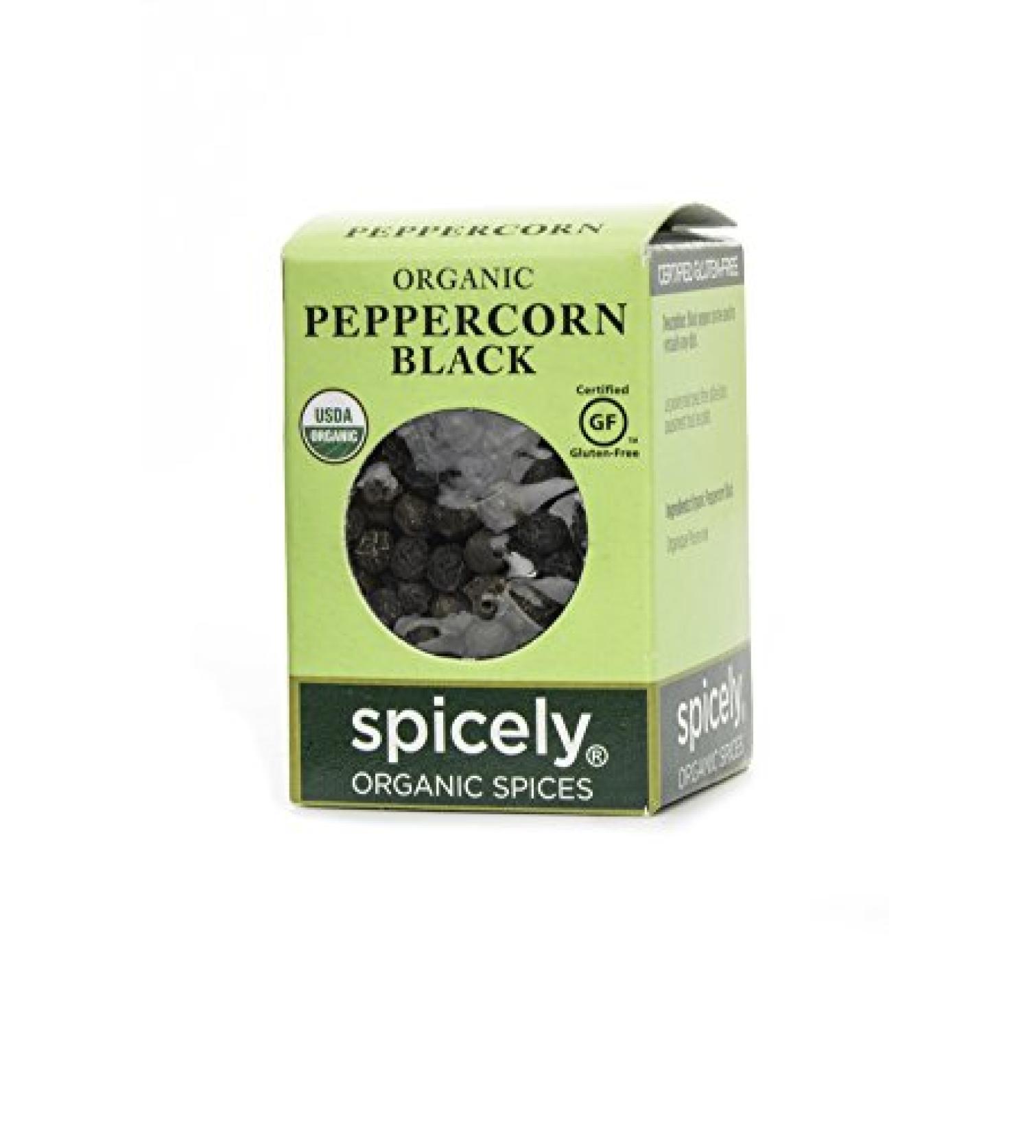 Spicely Organic Black Peppercorns - Gluten Free, 0.45 oz EcoBox (Pack of 1) - Buy Online on SooperMarket.com