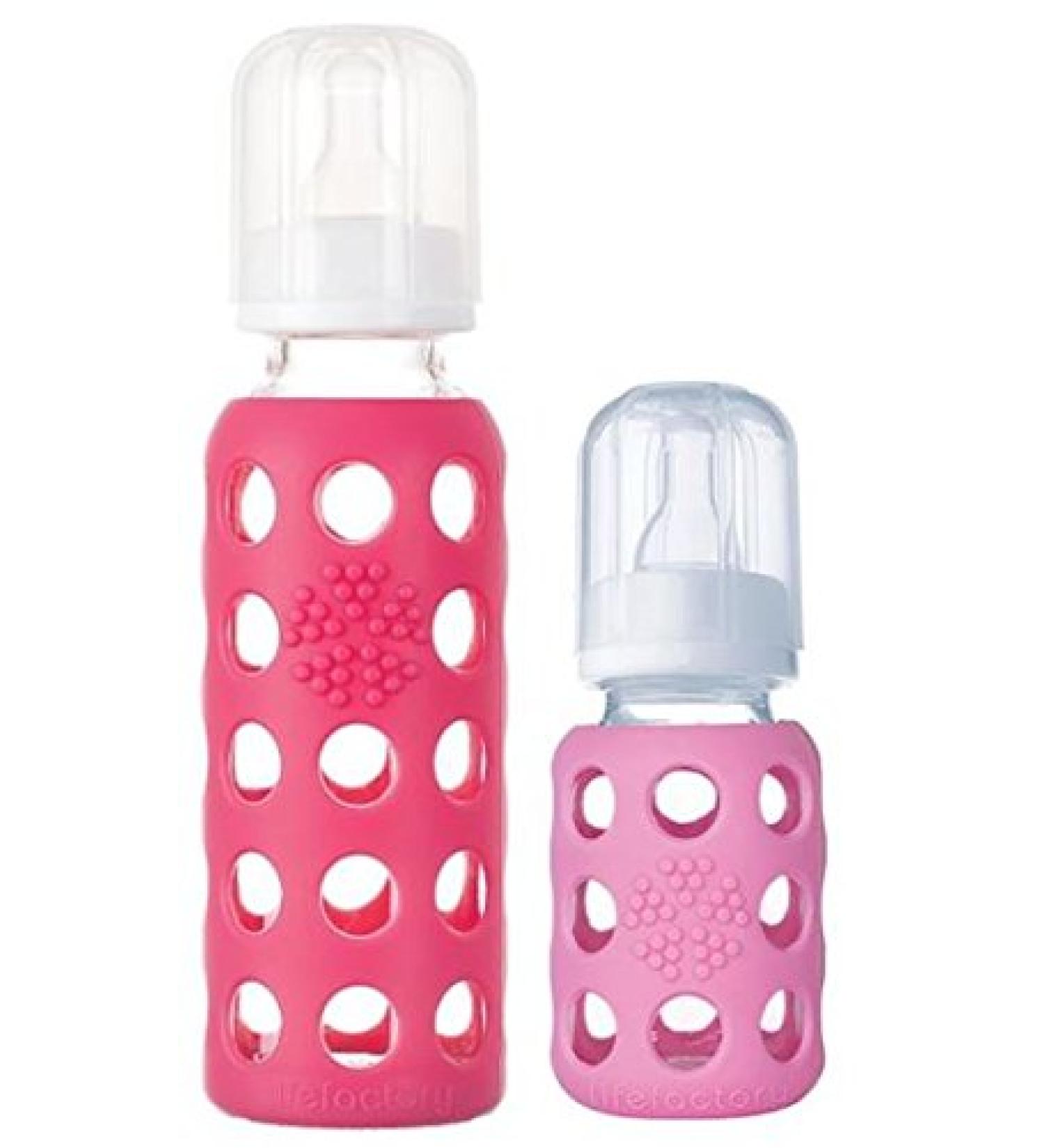 Lifefactory 4oz/9oz Glass Baby Bottle 2pk - Pink/Raspberry - BPA-Free - Buy Online on SooperMarket.com