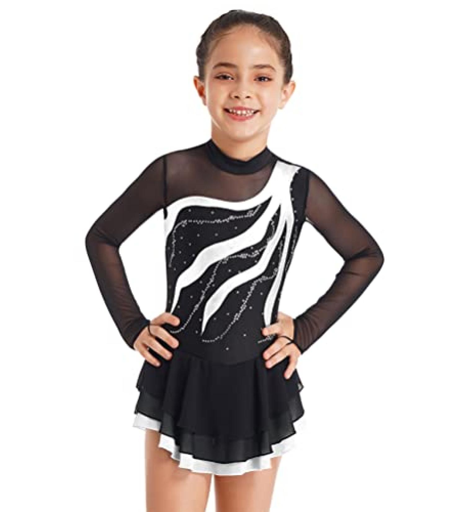 Aislor Girls Mesh Splice Figure Ice Skating Dress Long Sleeves - White, 12 Years - Buy Online on SooperMarket.com