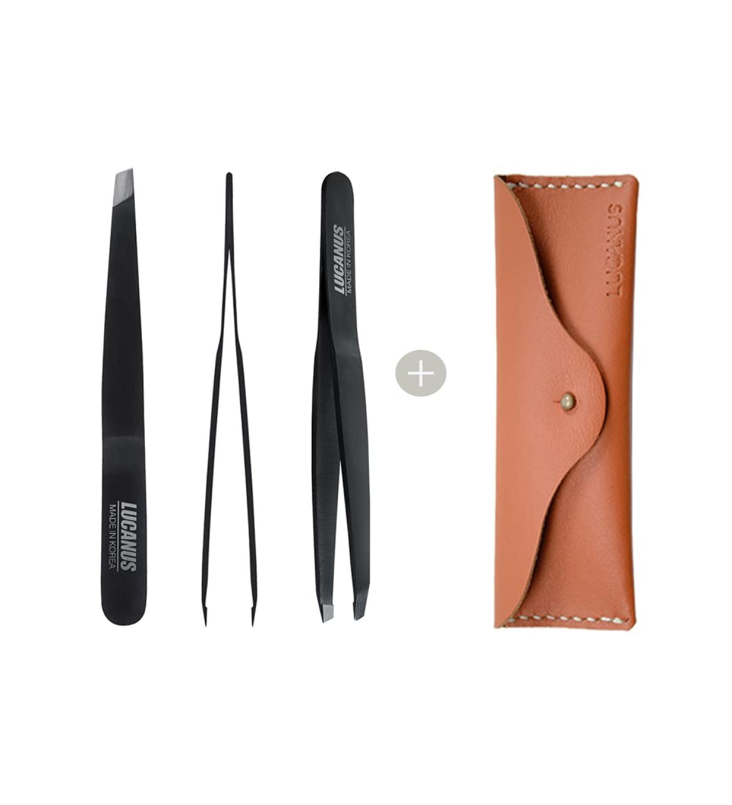 LUCANUS PICK ME Tweezer with Leather Case - Professional Stainless Steel Slant Tip Tweezers for Eyebrows & Facial Hair - Buy Online on SooperMarket.com