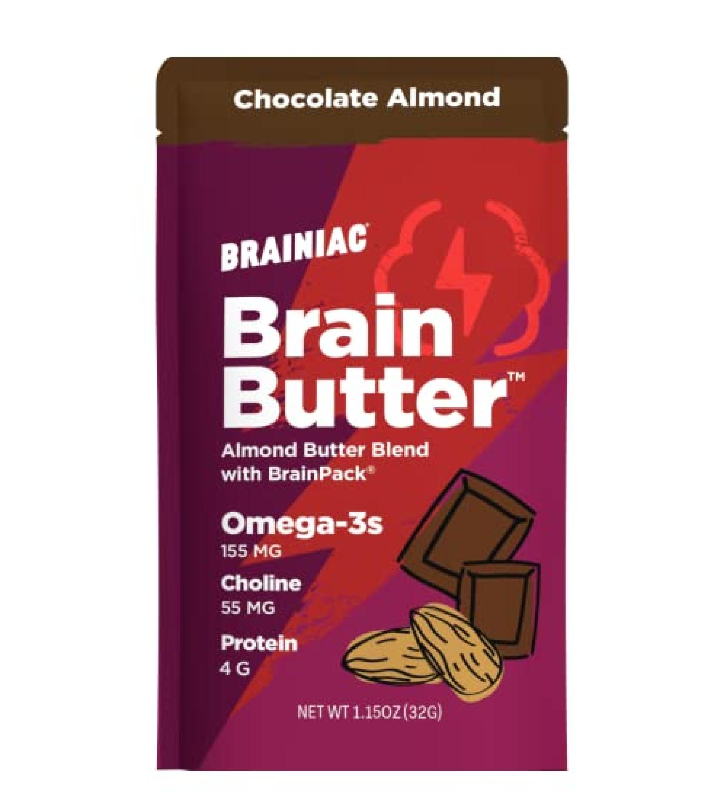 Brainiac Omega-3 Chocolate Almond Butter Pouches - 20 Count, 1.15 oz. Each - Protein & Choline Rich Healthy Snacks for Kids and Adults - Buy Online on SooperMarket.com