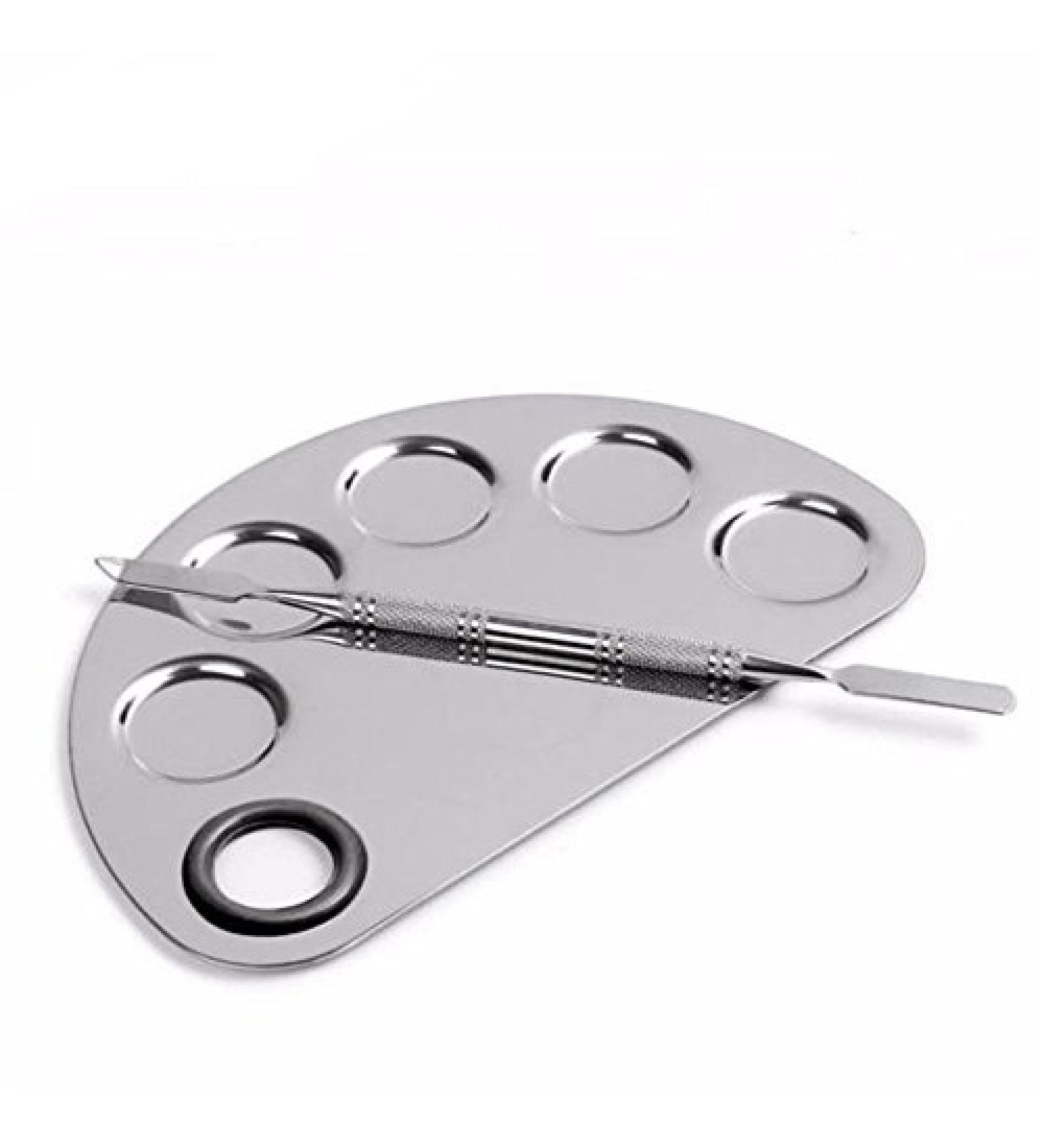 Yimart Stainless Steel Makeup Palette with 5 Mixing Holes and Spatula - Buy Online on SooperMarket.com