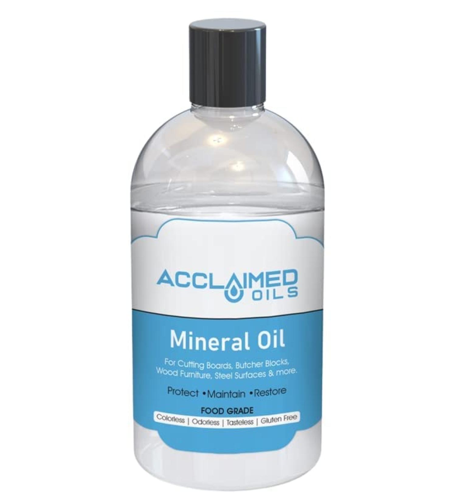 Acclaimed Oils Food Grade Mineral Oil - 12 Fl Oz - For Cutting Boards, Utensils, Bamboo, Marble, Soapstone, Countertops & Butcher's Blocks - Odorless, Made in USA - Buy Online on SooperMarket.com