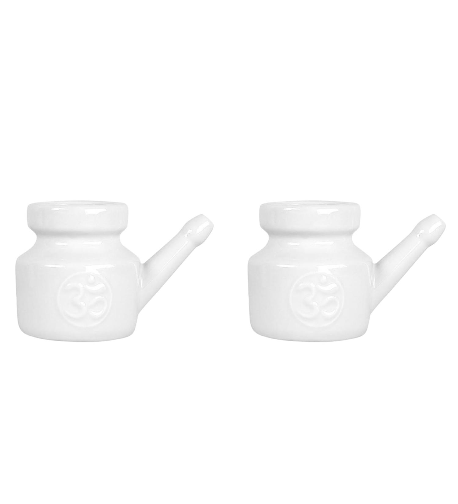 Jalzdieod 2X 350Ml Ceramic Neti Pot Nose Cleaning Pot Leakproof Spout Pot for Nasal Rinsing Nose Washing Men Women White - Buy Online on SooperMarket.com