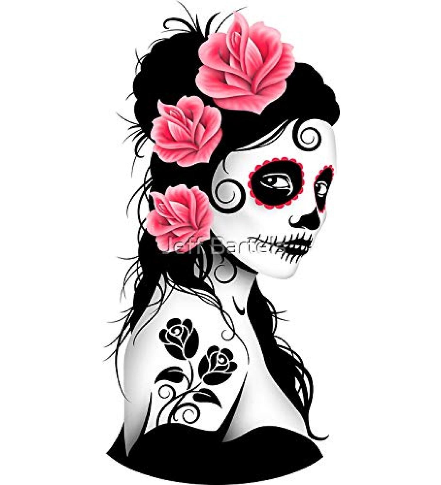 Pink Day of The Dead Sugar Skull Girl Peel and Stick Waterproof Sticker