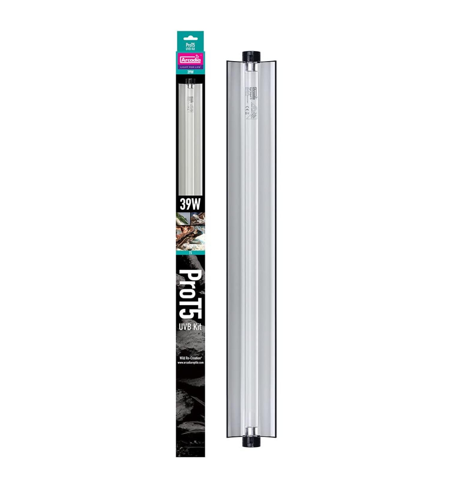 Arcadia - ProT5 UVB Desert - D3+ 12% UVB - 39 Watt - Includes Quality Electronics Removable Reflector & A High Output T5 UVB Lamp - Easy to Fit & Use - Sleek Design