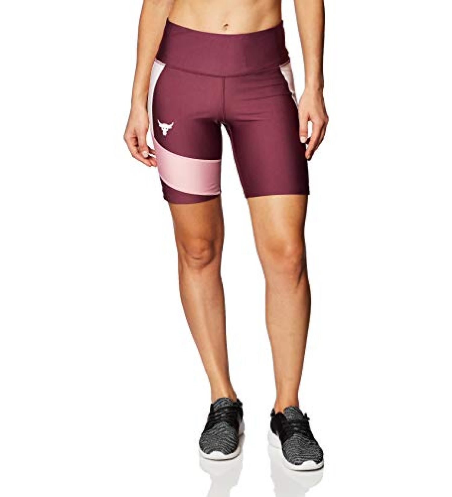 Under Armour Project Rock Women's High Rise Compression Shorts - Maroon/Pink (Size L) - Buy Online on SooperMarket.com