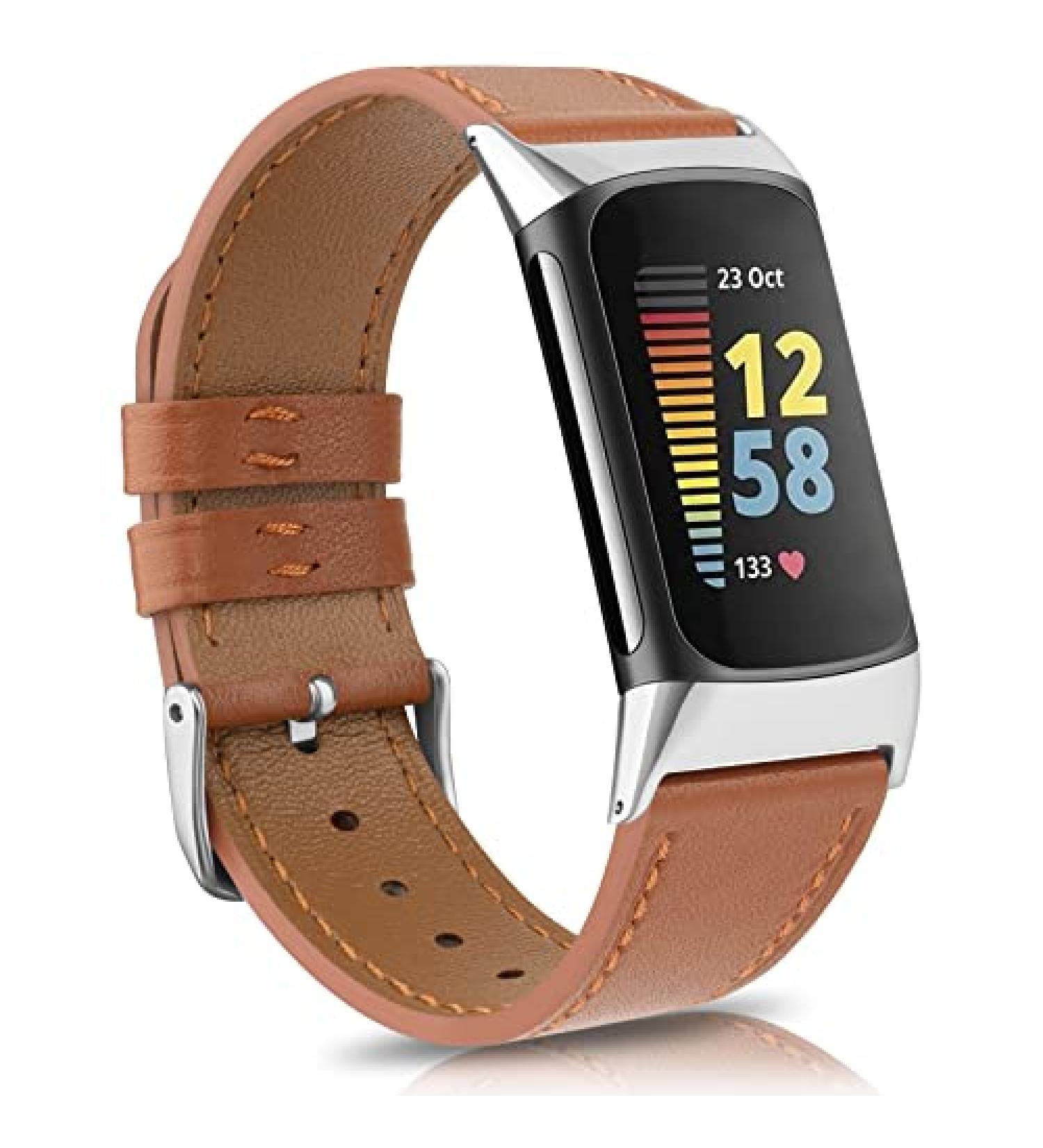 Tobfit Genuine Leather Band for Fitbit Charge 5 - Brown | Replacement Watchband Straps for Men and Women | Fits Wrist Sizes 5.7 - 8.7 | Accessories for Fitbit Charge 5 - Buy Online on SooperMarket.com