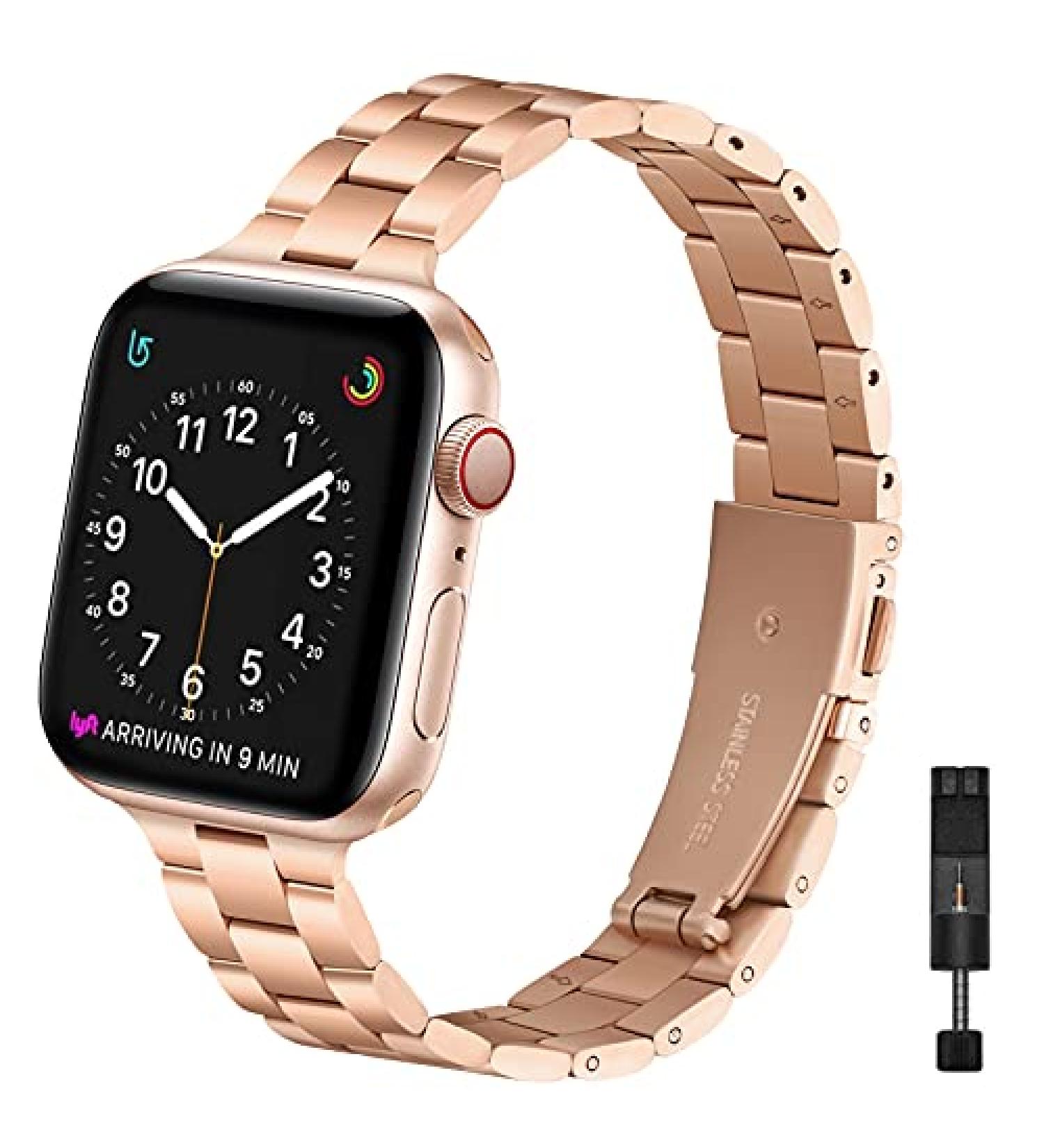 OMIU Thin Band Compatible with Apple Watch - Premium Stainless Steel Metal Replacement Wristband for iWatch 38mm/40mm/41mm - Rose Gold - Adjustable Strap for Women and Men - Buy Online on SooperMarket.com