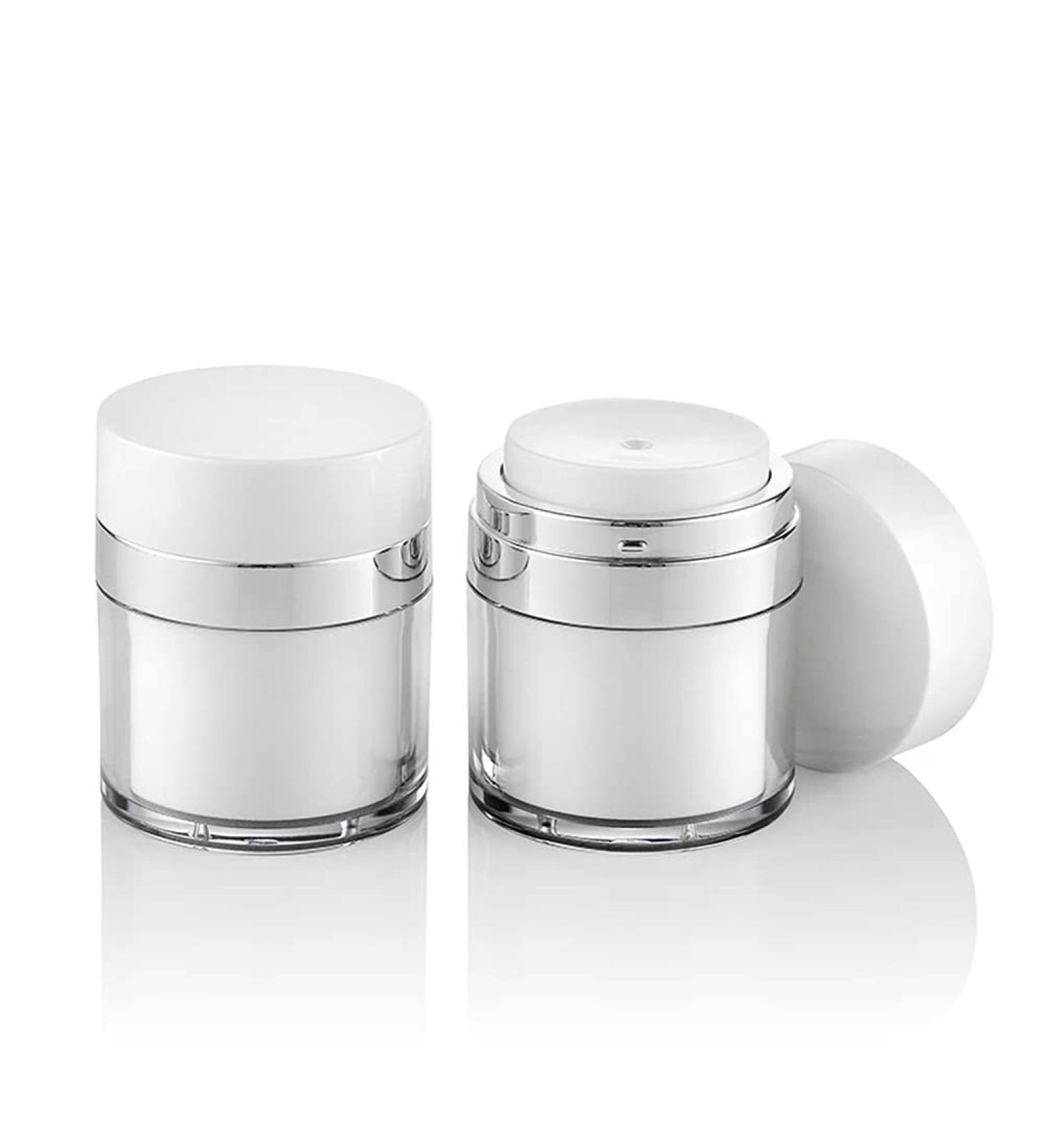 Furnido 2 Pack 1.7 oz Airless Pump Jars - Refillable Travel Lotion Containers for Skincare Cream - White - Buy Online on SooperMarket.com