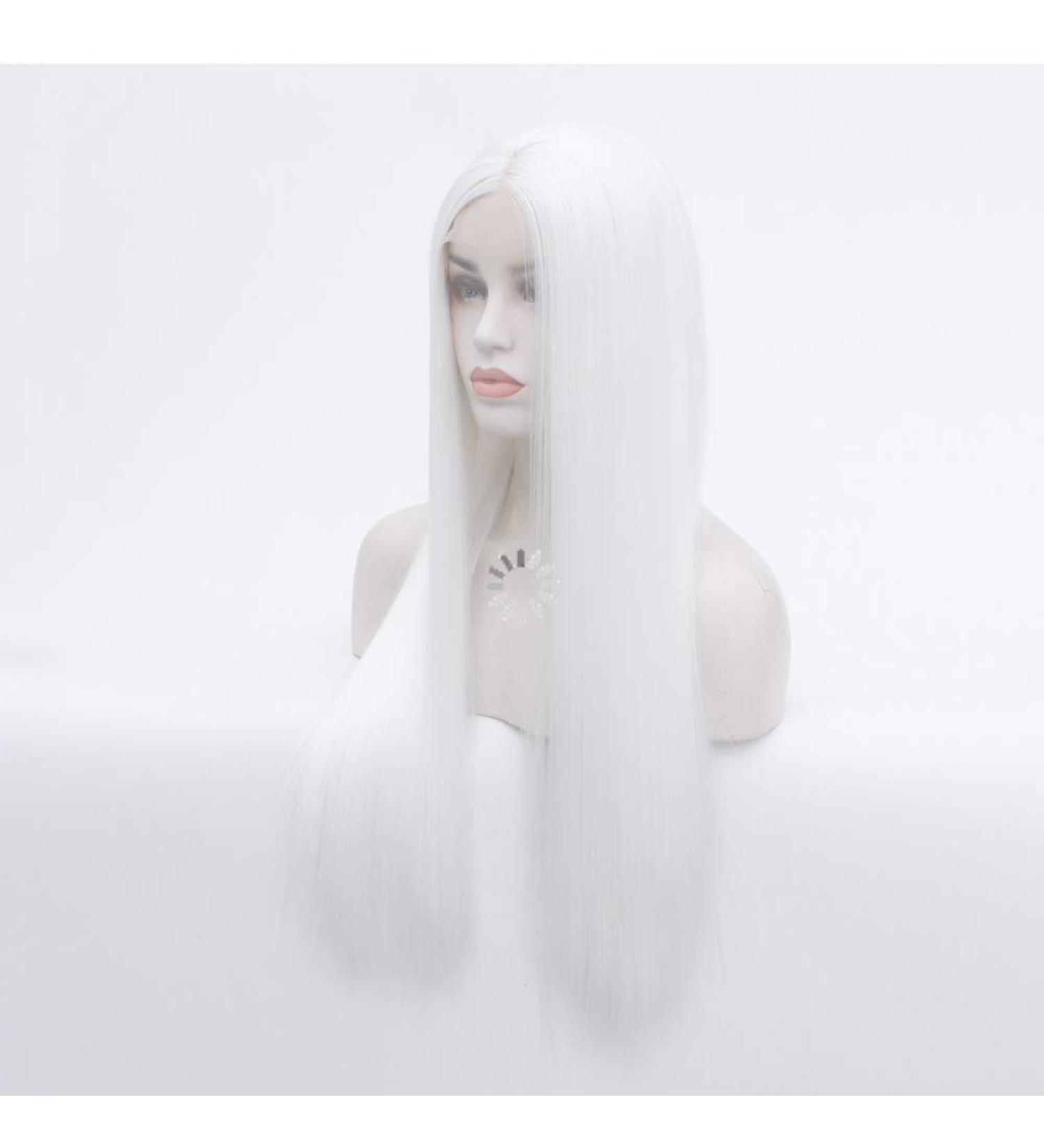 Buy SHIYID White Long Synthetic Lace Front Wig | Heat Resistant Silky Straight Wig for Women - International Shipping Available - Buy Online on SooperMarket.com