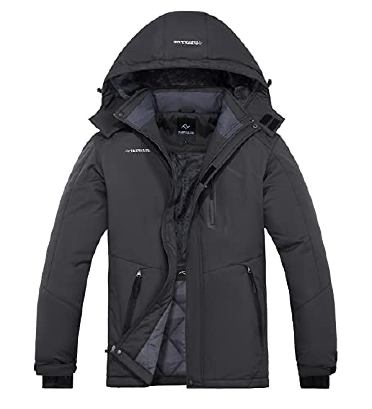 Farvalue Men's Waterproof Ski Jacket | Winter Warm Snow Coat with Hood - Grey | Large Size - Buy Online on SooperMarket.com