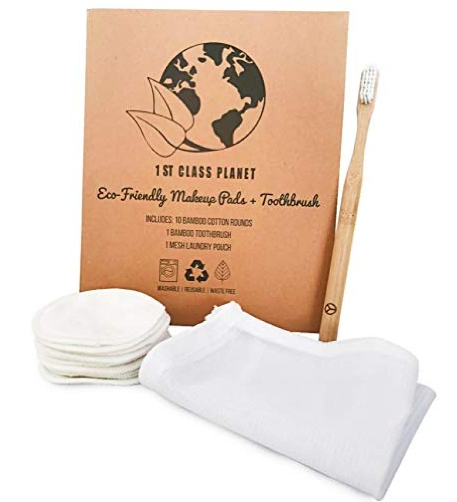 Eco-Friendly Reusable Cotton Pads & Bamboo Toothbrush Set | 10 pcs Makeup Remover Rounds | Natural Organic Zero-Waste Beauty Solution - Buy Online on SooperMarket.com