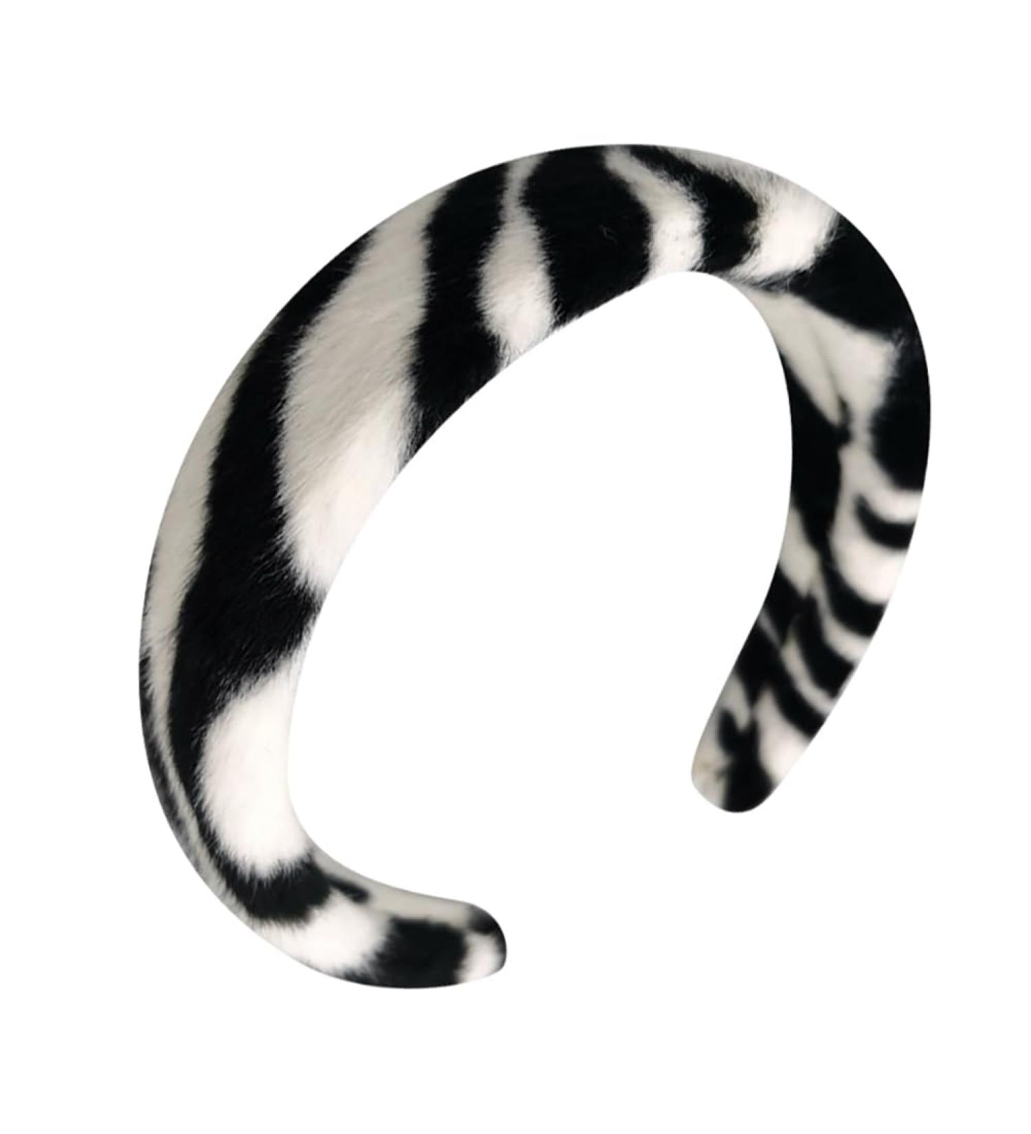 Fluffy Zebra Headband Wide Fur Headband Cute Fluffy Hairband Decorative Fuzzy Hairband Soft Plush Hair Hoop for Women Girls Zebra black white - Buy Online on SooperMarket.com