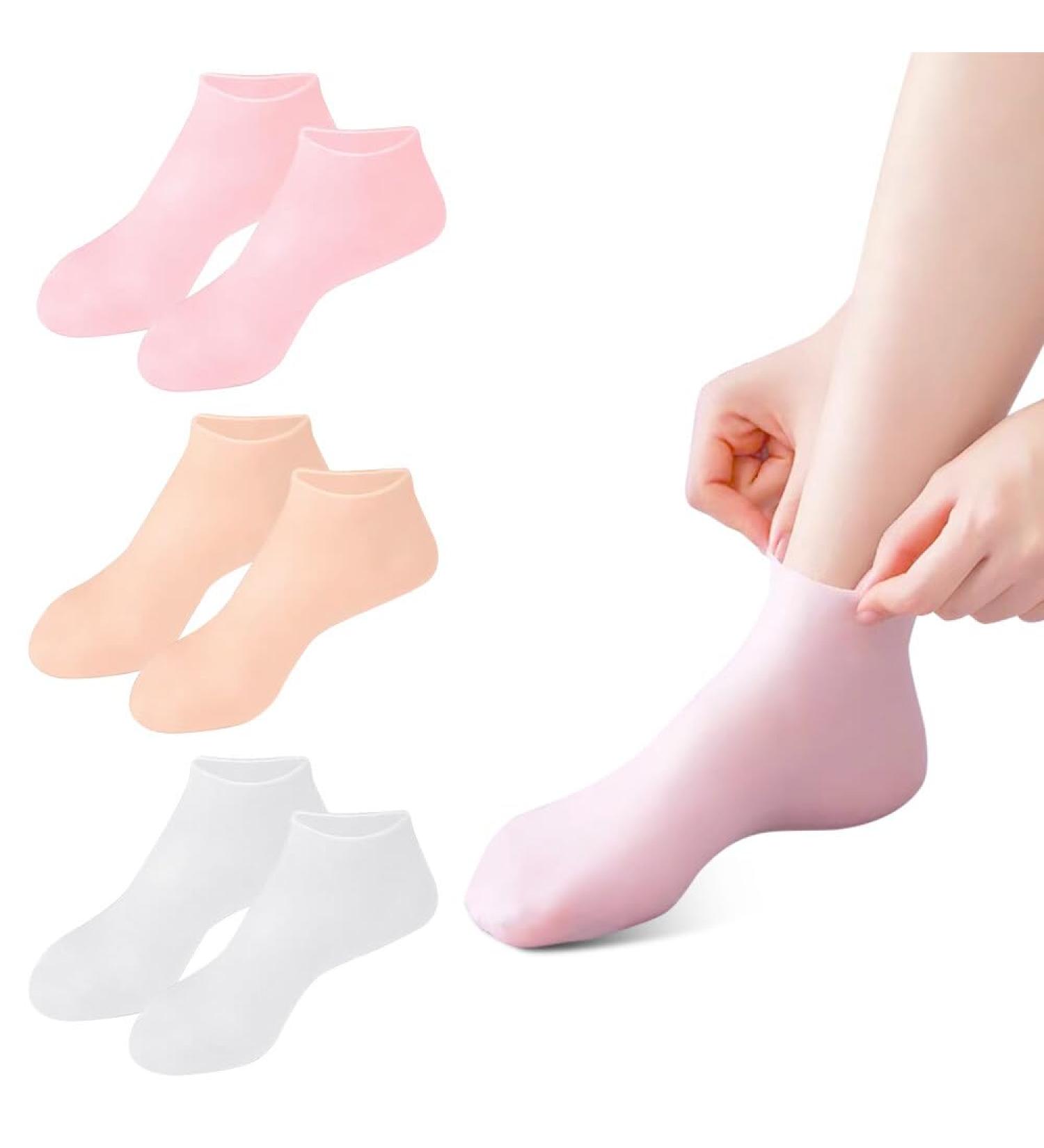 NAVESO Moisturising Socks 3 Pairs Silicone Socks for Moisturising Feet Silicone Moisturising Foot Socks Women Foot Spa Pedicure Silicone Socks Soft Gel Heel Socks for Women Dry Cracked Feet - Buy Online on SooperMarket.com