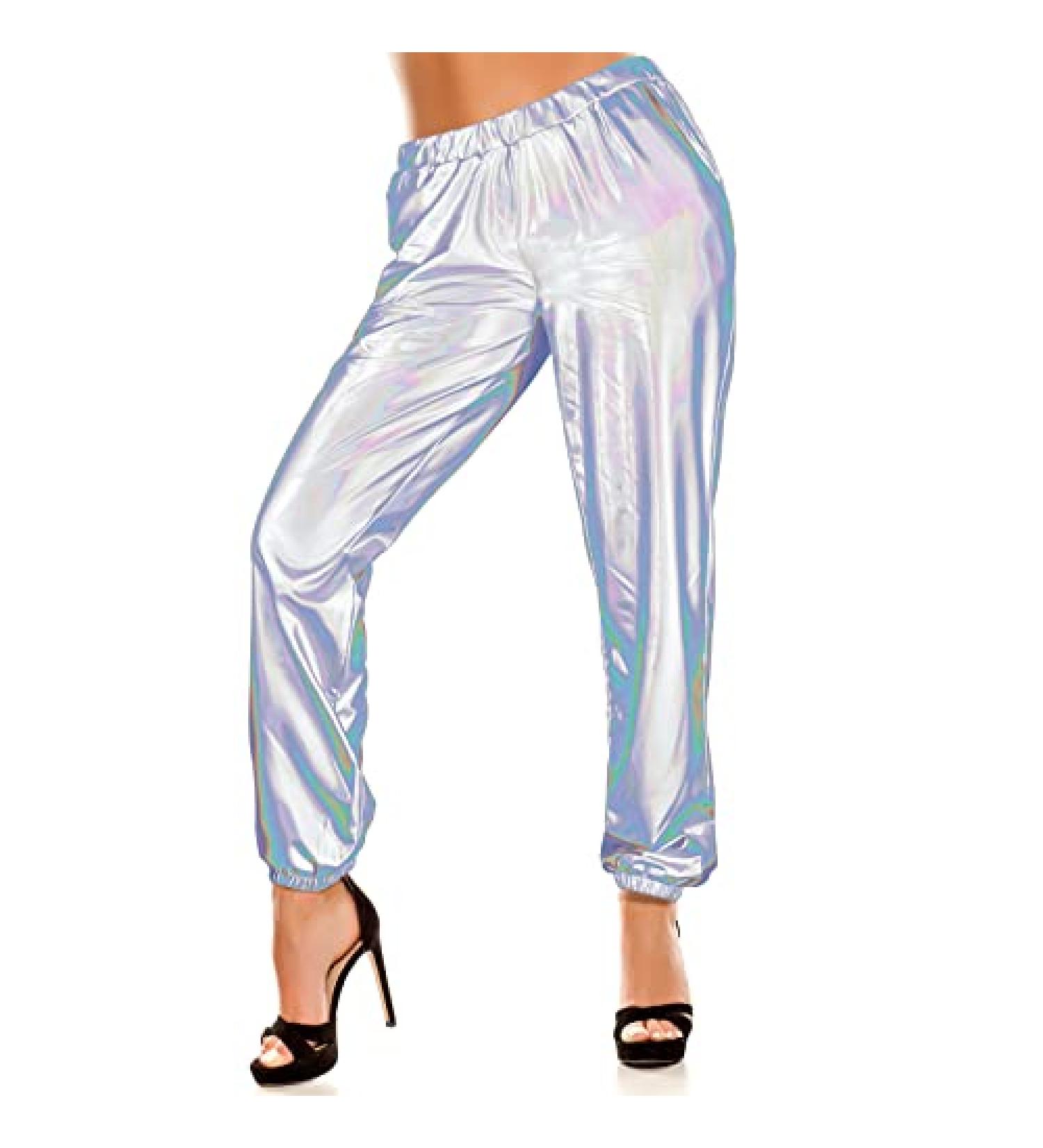 Women's Metallic Shiny Hip Hop Pants - 70s Disco Punk Trousers for Carnival, Halloween, Rave Dance Party - Silver - Buy Online on SooperMarket.com