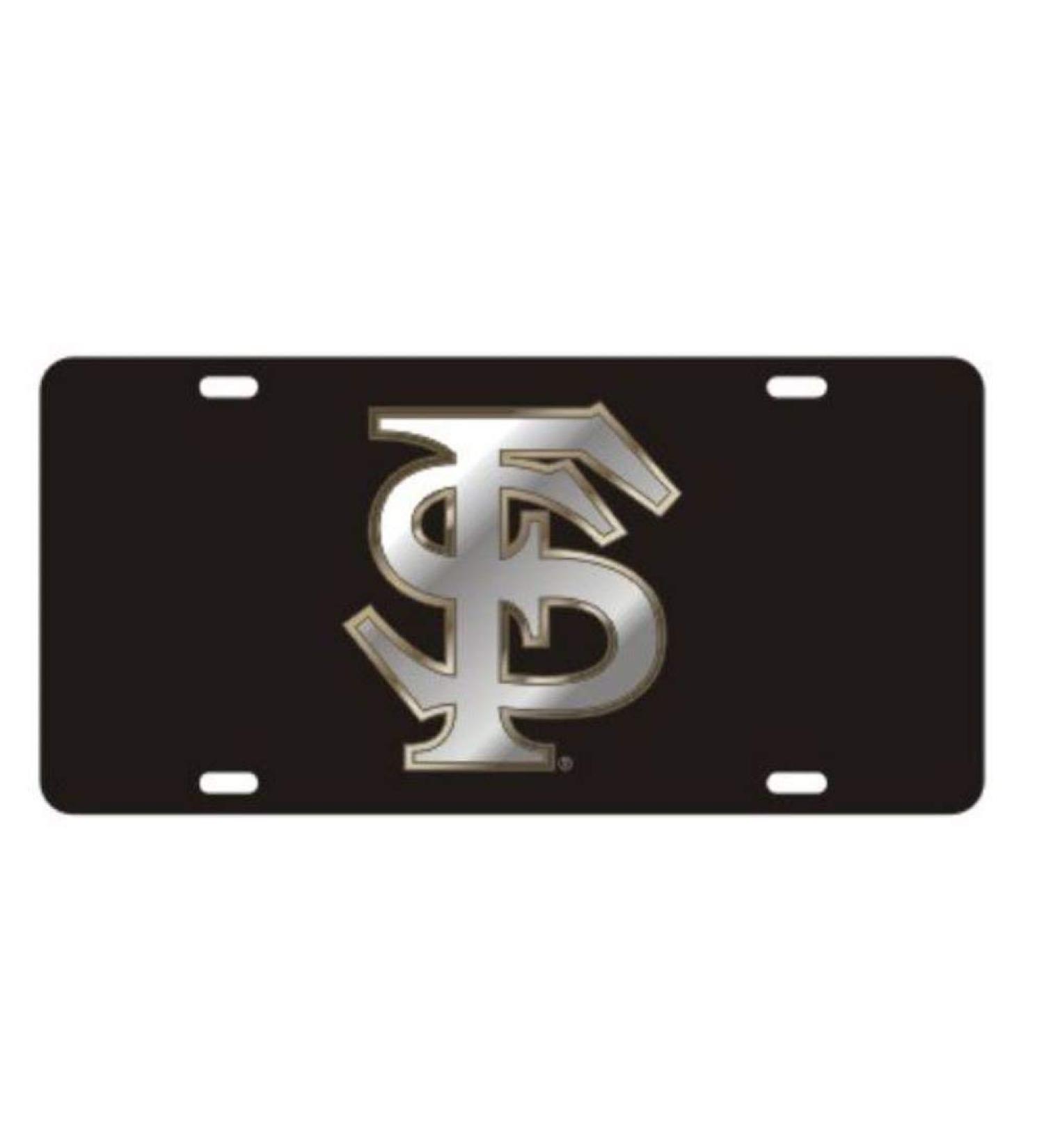 Craftique Florida State Seminoles Laser Cut Inlaid Mirrored Silver FS Black Plate