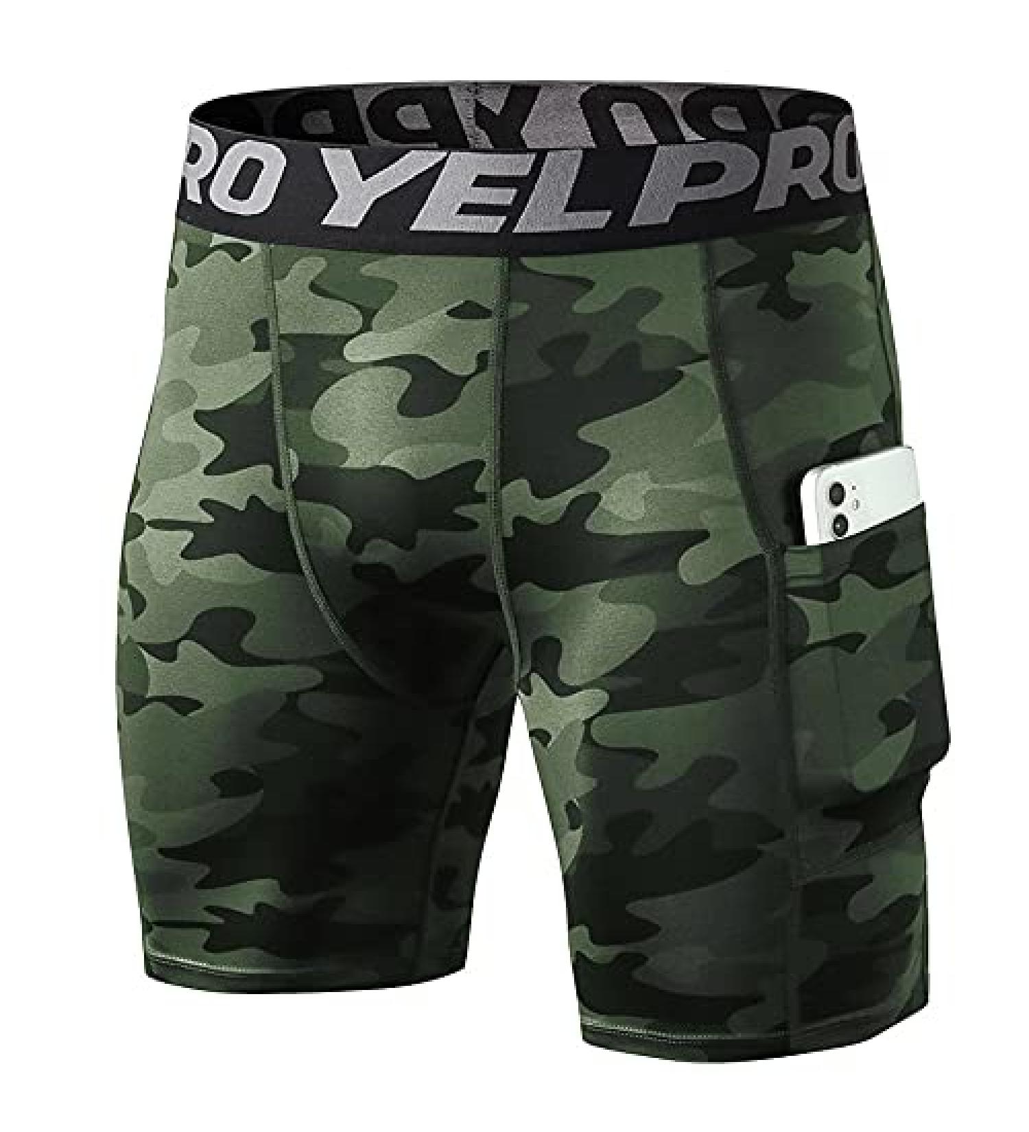 Compression Shorts Men with Pocket - Green Large | Workout Baselayer Short - Buy Online on SooperMarket.com