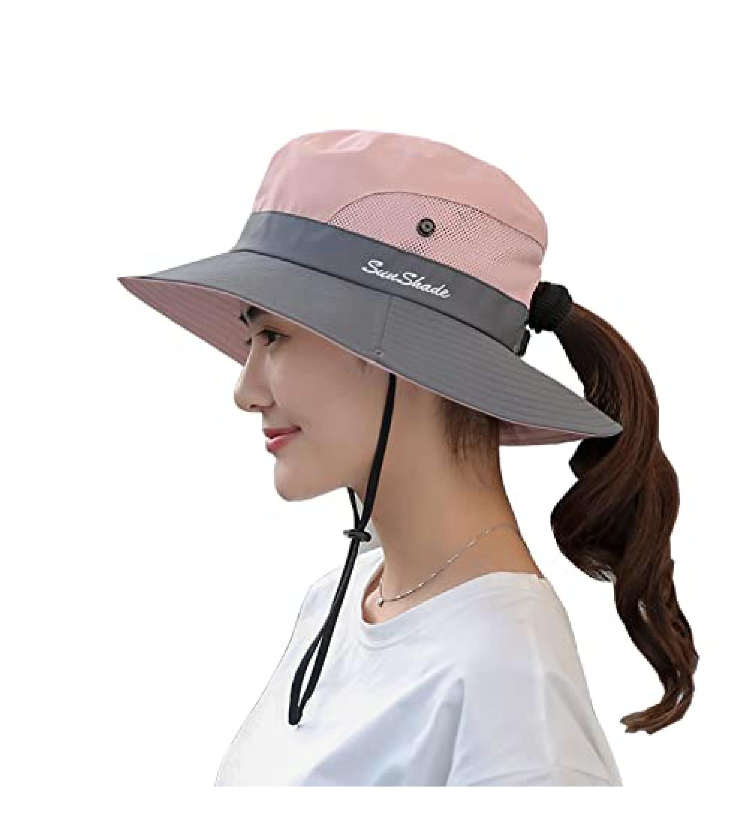 NPQQUAN Sun Hat for Women Men - 2 PCS Wide Brim UPF 50+ Fishing Bucket Beach Hats with Ponytail Hole - Pink/Grey - Buy Online on SooperMarket.com