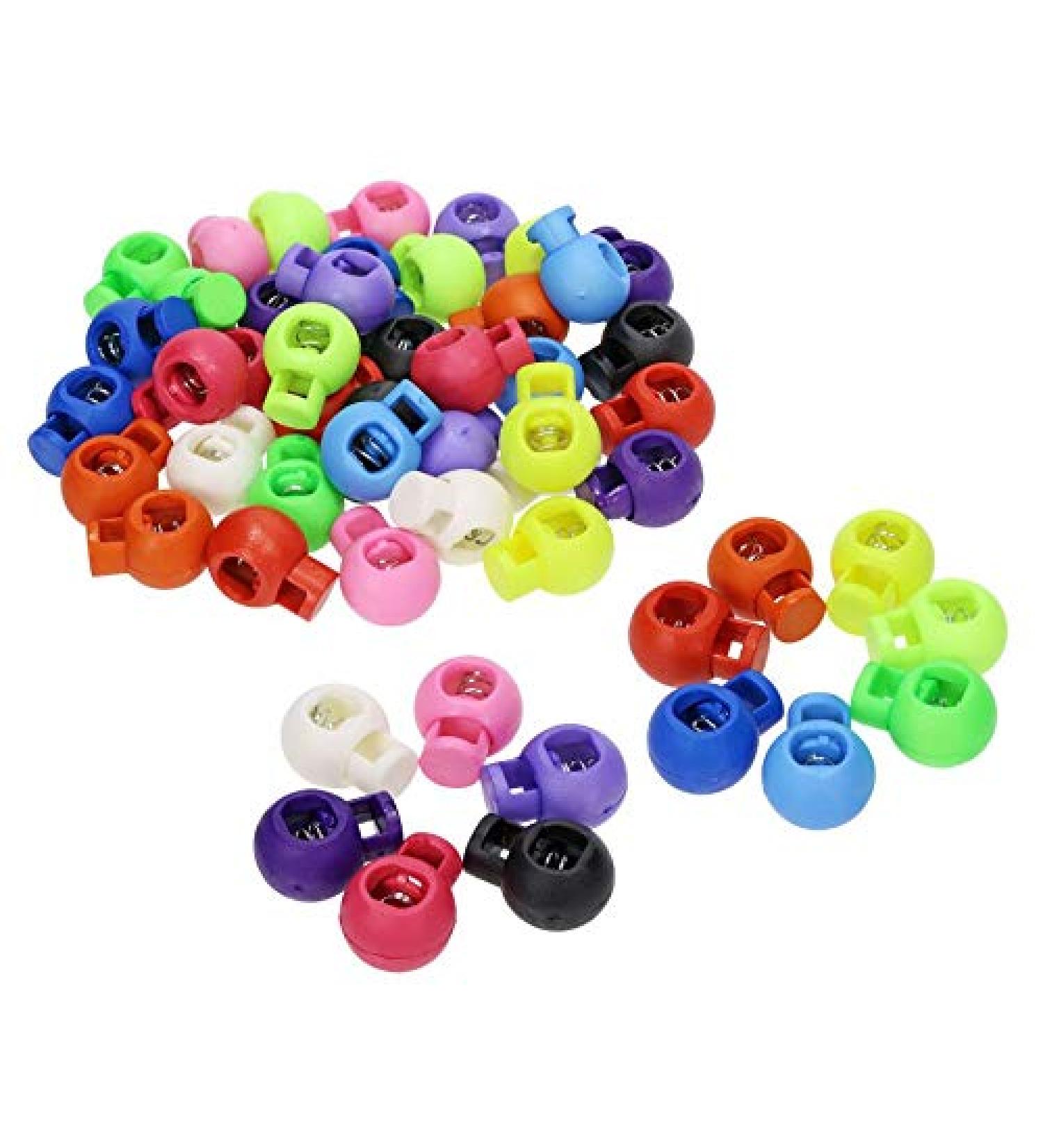 Shapenty 13 Colors Plastic Toggle Single Hole Spring Loaded Elastic Drawstring Rope Cord Locks Clip Ends Round Ball Shape Luggage Lanyard Stopper Sliding Fastener Buttons  4PCS for Each Color  52PCS