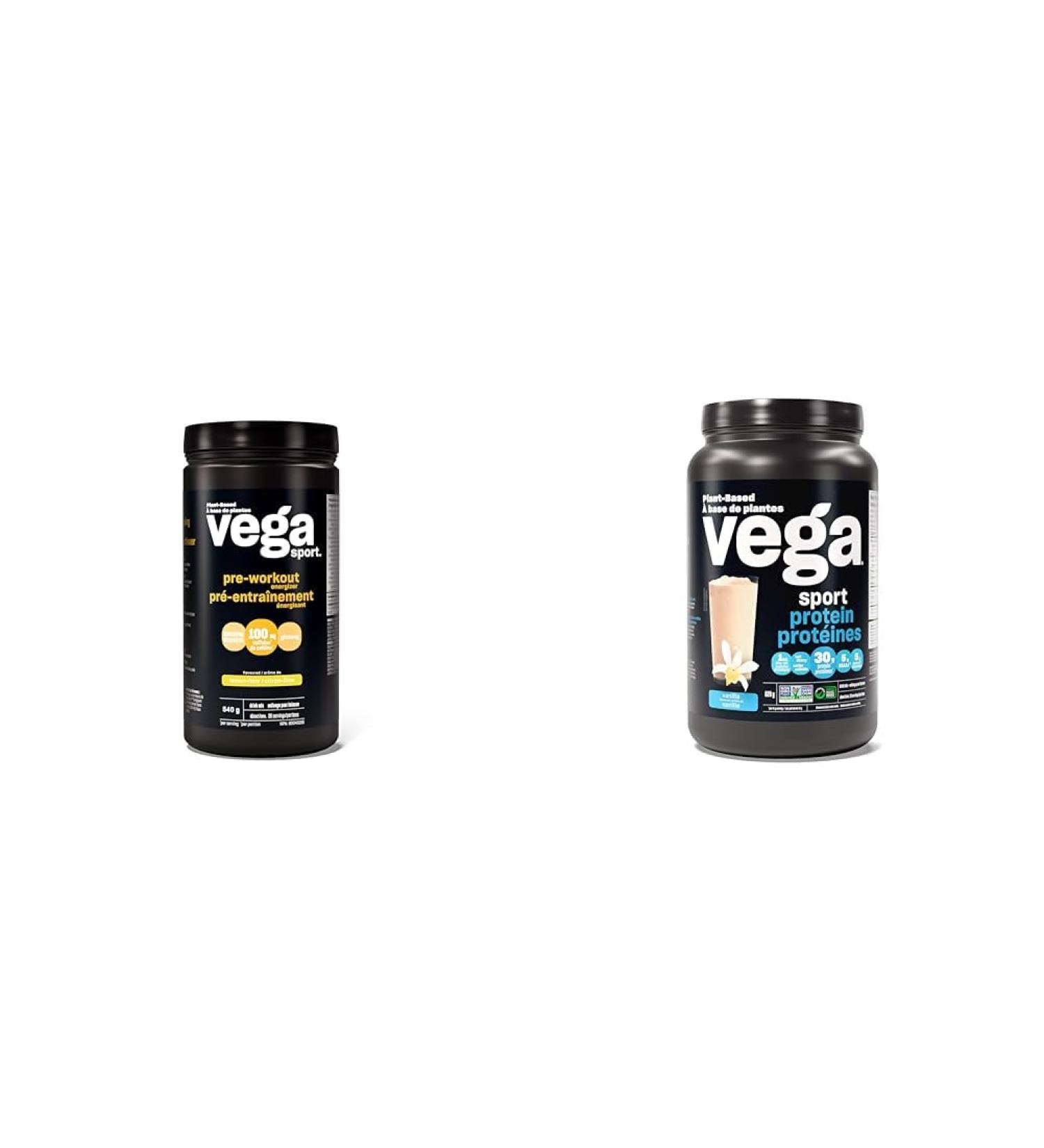 Vega Sport Pre-Workout Energizer Lemon Lime (30 Servings) & Sport Protein Vegan Protein Powder Vanilla (20 Servings) BCAAs Amino Acid Lemon Lime + Vanilla 540 g (Pack of 1) - Buy Online on SooperMarket.com