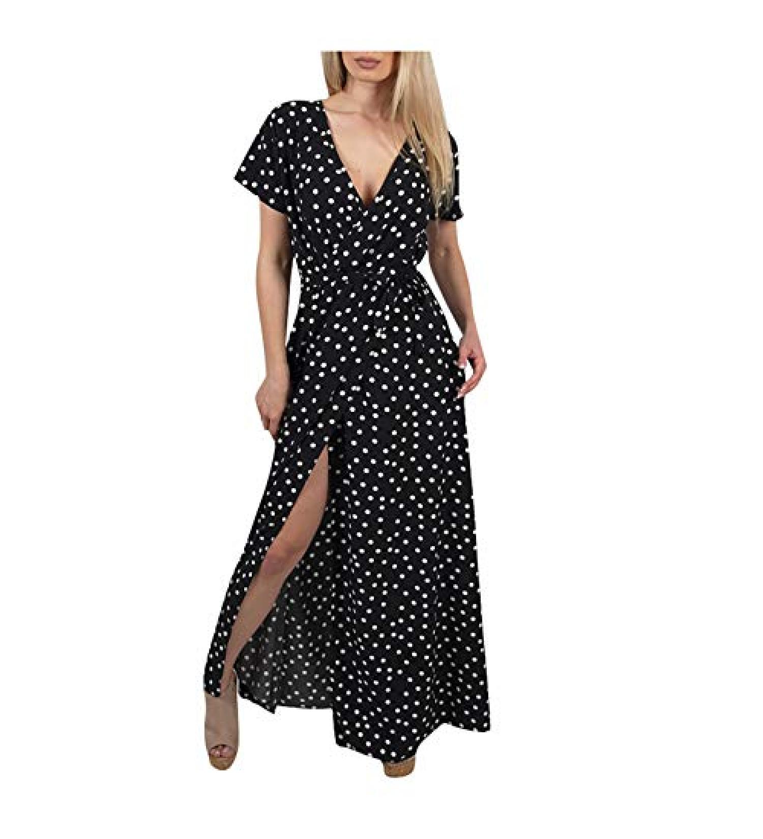 Hemlock Women's V-Neck Short Sleeve Maxi Dress | Printed Summer Beach Dress | Plus Size XX-Large Black - Buy Online on SooperMarket.com